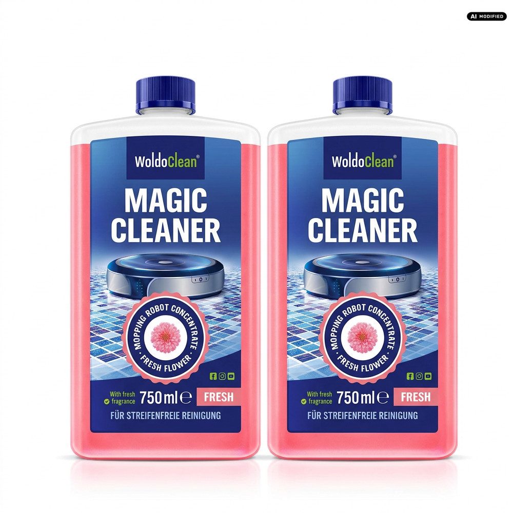 WoldoClean WoldoClean Wischroboter Reinigungsmittel 2er Set Fussbodenreiniger (für Keramikfliesen Feinsteinzeug und Steinzeug mit Blumenduft)