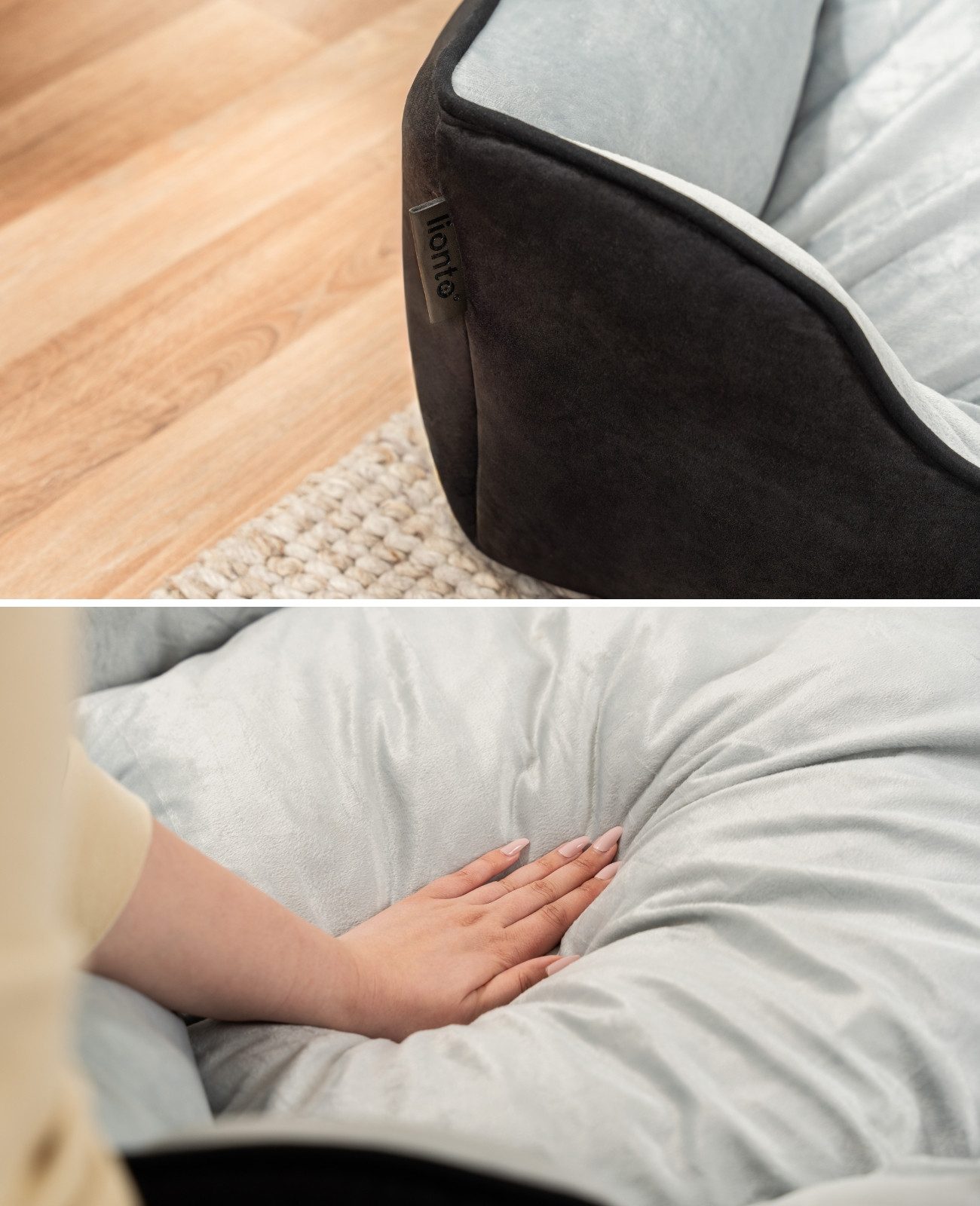 lionto Tierkissen, Wendesofa für Katzen, modernes Design, 60x50 cm, schwarz/grau, Polyester, Wildlederimitat, 2-in-1 Katzenbett, weich gepolstert & pflegeleicht