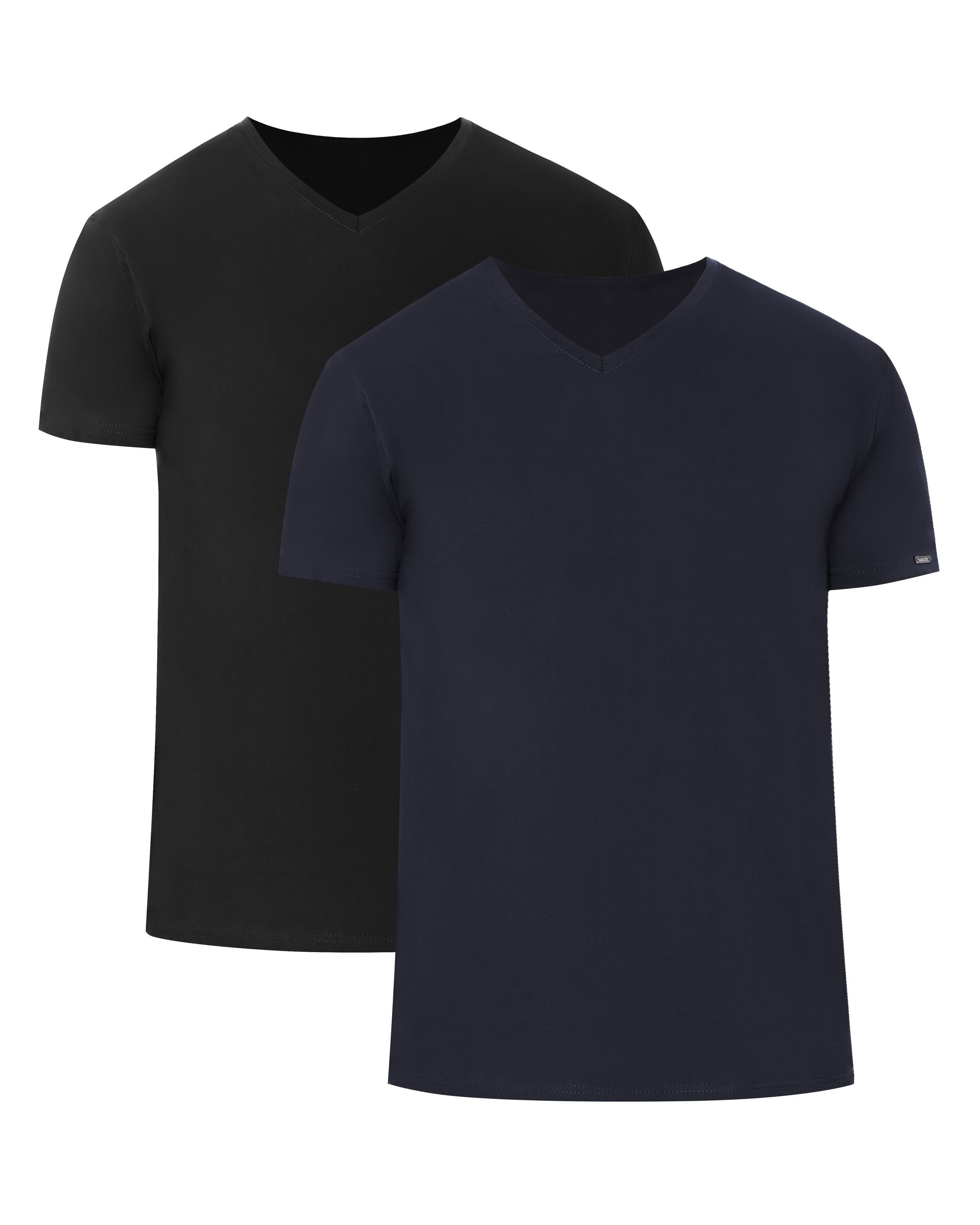 Cornette T-Shirt Herren T-Shirts mit CR067 2er Pack Schwarz/Marineblau (2 V-Ausschnitt Pack) (1-tlg)