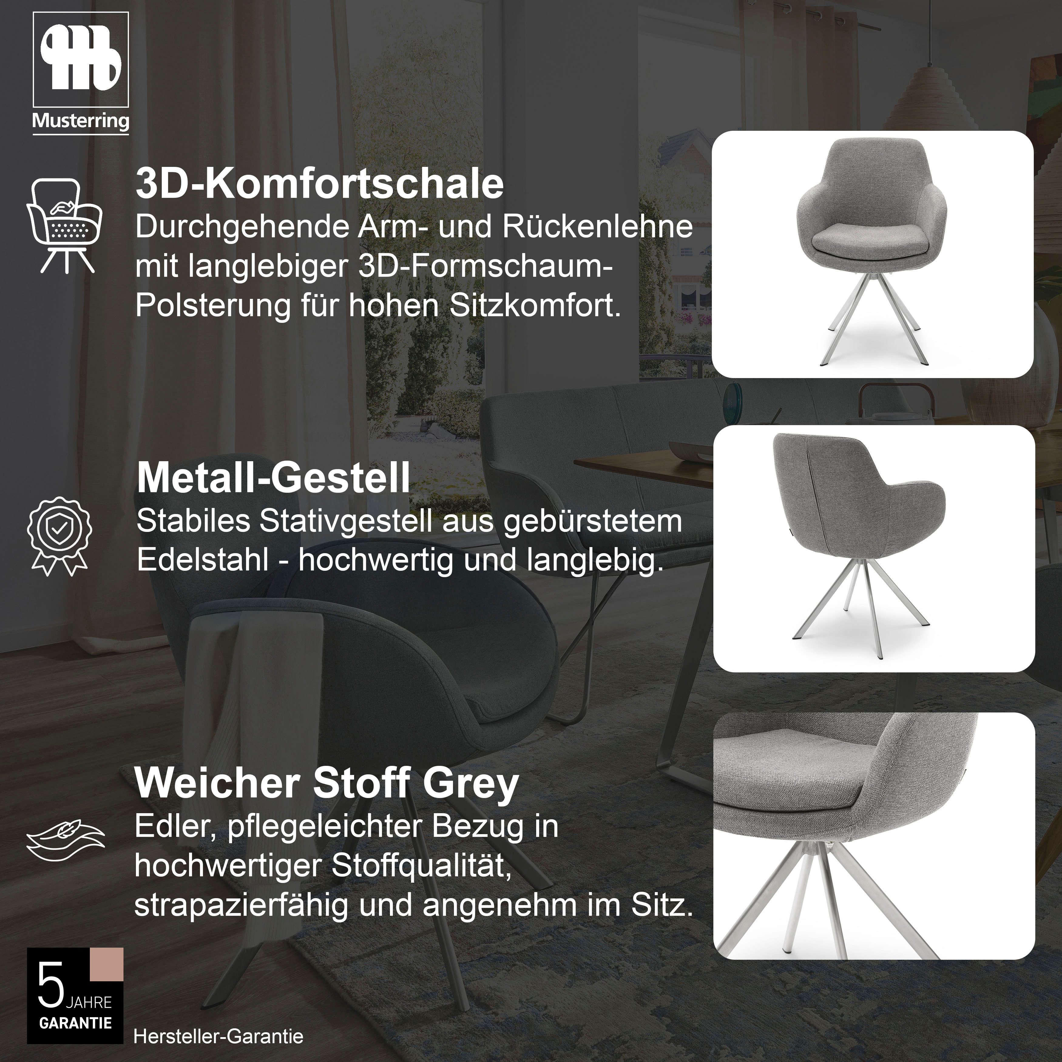 Musterring Esszimmerstuhl Tavia (Set, 2 St), Stativgestell Edelstahl, wahlweise mit Drehfunktion, diverse Farben