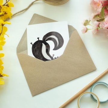Mr. & Mrs. Panda Grußkarte Stinktier Handstand - Weiß - Geschenk, verpielt, Skunk, Glückwunschka, Hochglänzende Veredelung