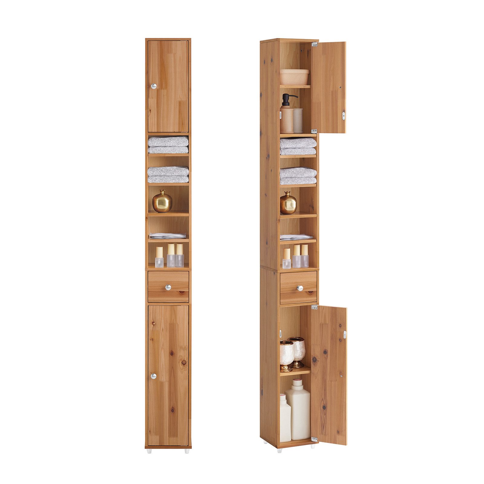 SoBuy Hochschrank BZR34 Badzimmerschrank mit verstellbare Ablagen Badkommode schmal Badezimmer