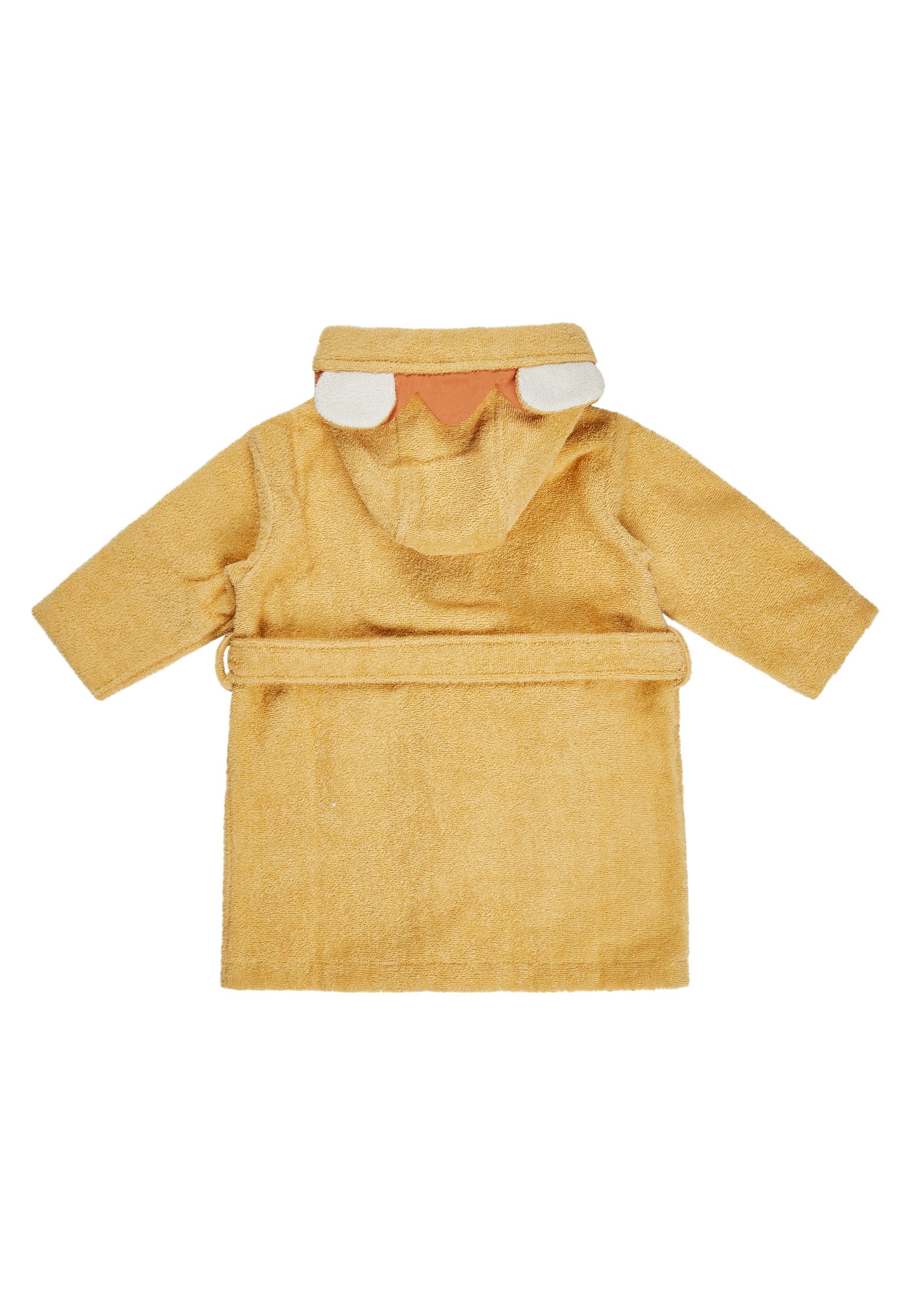 Sterntaler® Babybademantel Bademantel LÖWE Leo, lange Arme, 100 % Baumwolle, aus saugfähiger Baumwolle, kuschelweiche Frotteequalität, mit Kapuze und Gürtel, 3D Elemente an der Kapuze, edle Holzknöpfe, Knöpfe