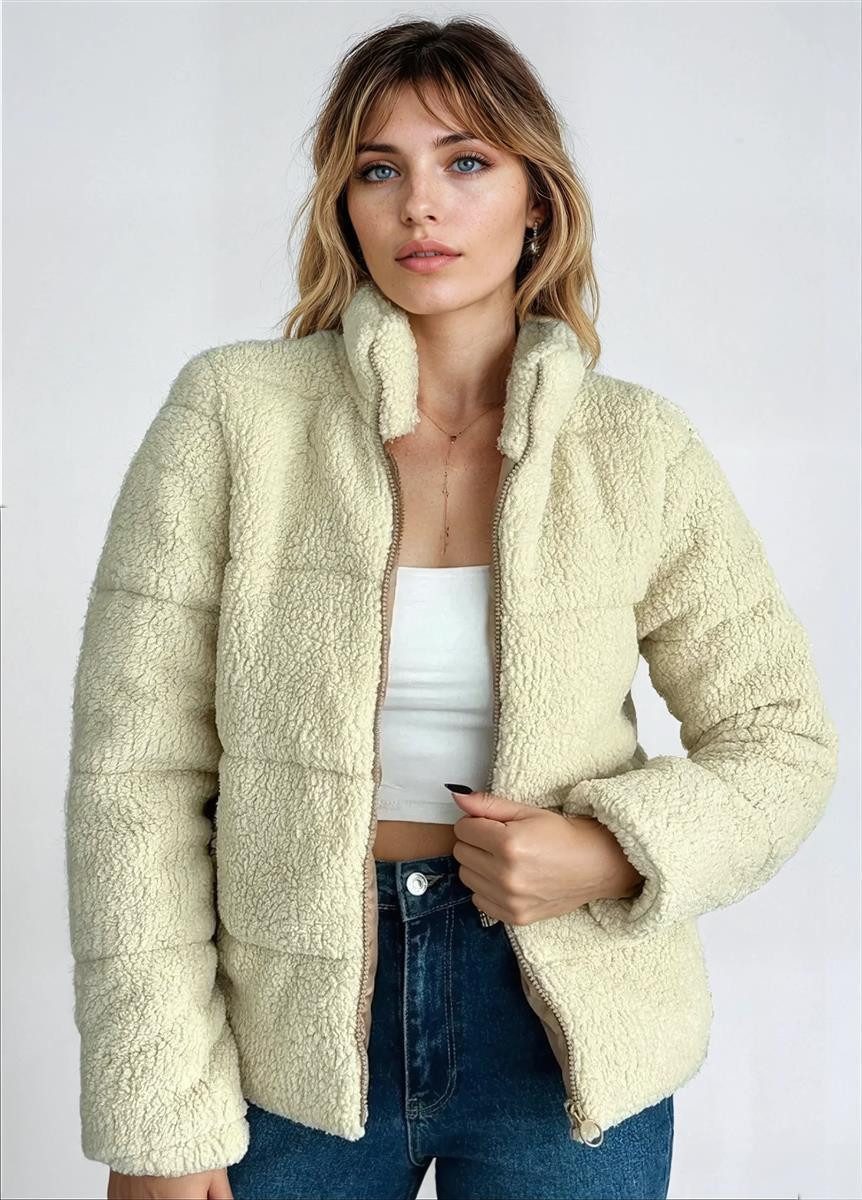 fashionshowcase Plüschjacke Plüschjacke Damen Teddy Pufferjacke mit Reißverschluss