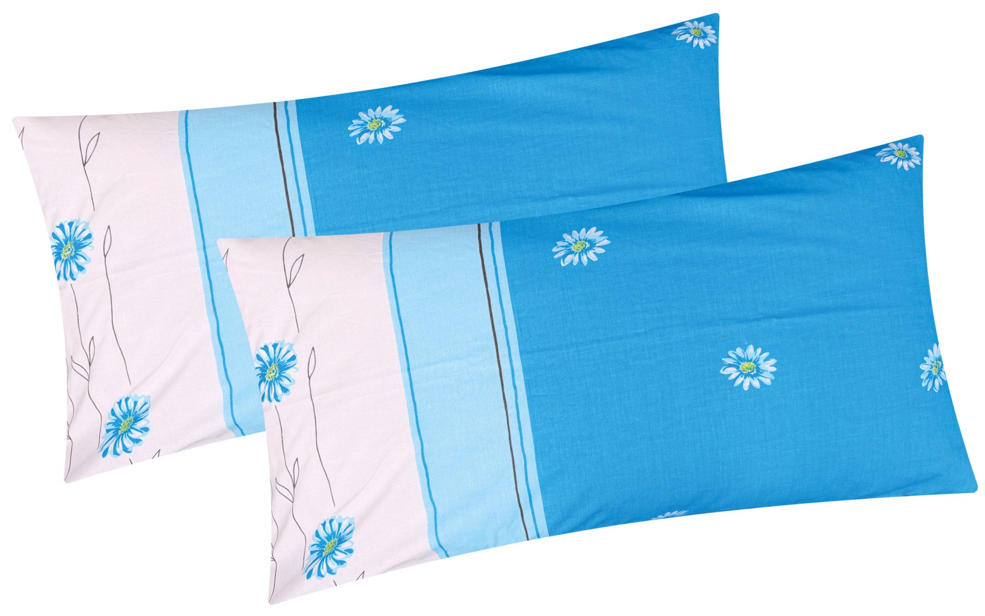 Heubergshop Kissenbezug, (2 Stück), Renforce, 2er Set, 40x80cm Blumen in Blau (125/4-40x80)