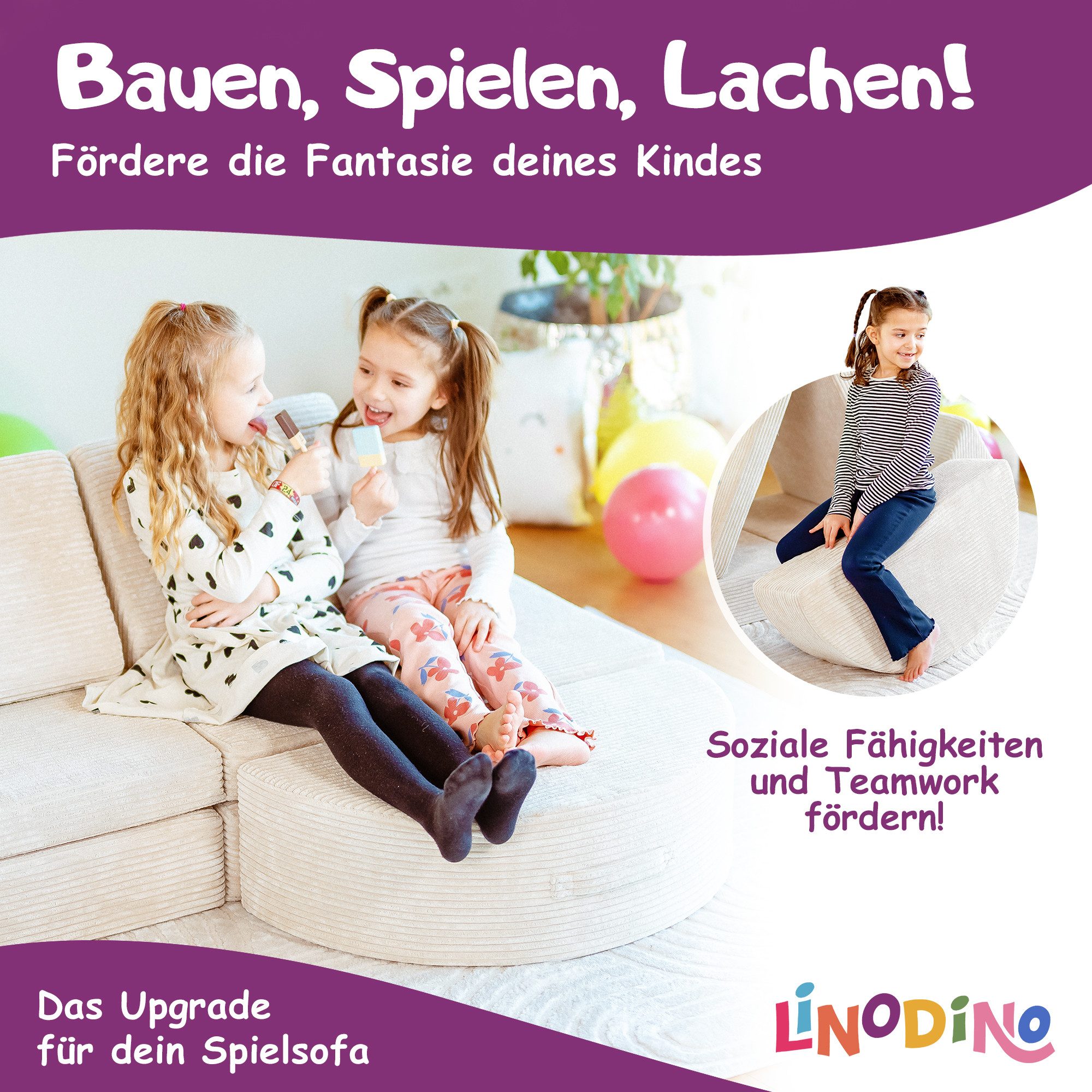 Linodino Kindersofa Halbmond Wippe I Balancieren, Schaukeln & Spielsofa Erweiterung Add-on, Waschbarer Bezug 30°