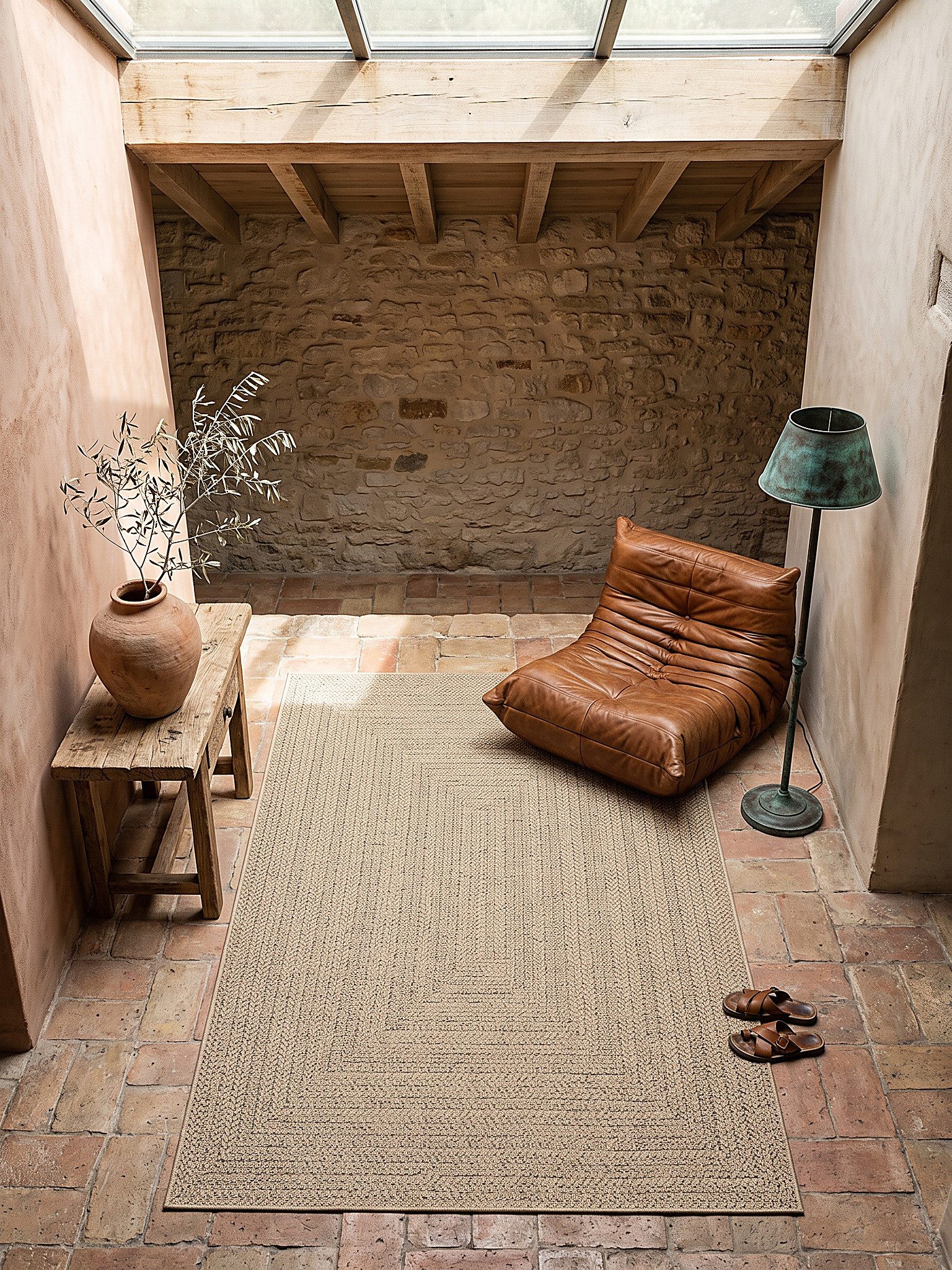 KADIMA DESIGN Teppich CORDEV Teppichläufer Natur 60x90 Bordüre Polypropylen Wohnzimmer, Rechteckig, Höhe: 4 mm, Saugroboter-geeignet, Strapazierfähig, Pflegelei – Bild 3 von 5