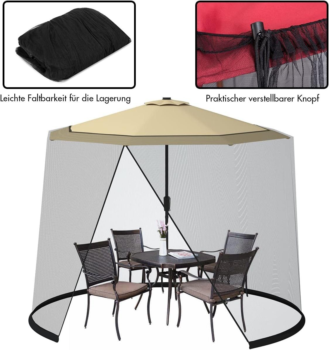 Basis Verstellbar,mit Schwarz befüllbarer Schirmmückennetz,Terrassenschirm-Netz,Outdoor und Moskitonetz Polyester-Netz Moskitonetz, XDeer