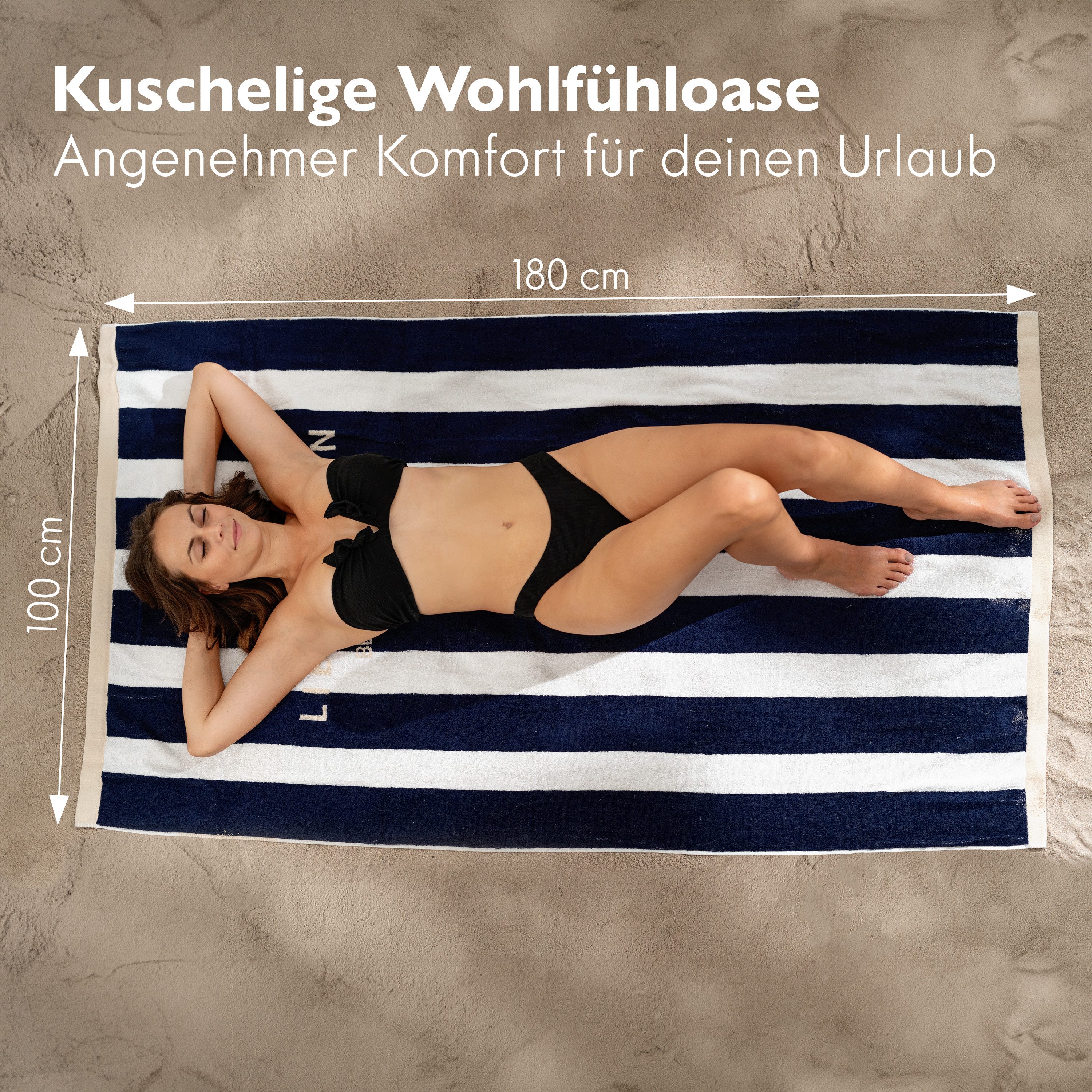 Liebenstein Strandtuch Premium Badetuch aus Baumwolle, Weiches Reisehandtuch, 100x180 cm – Bild 3 von 5