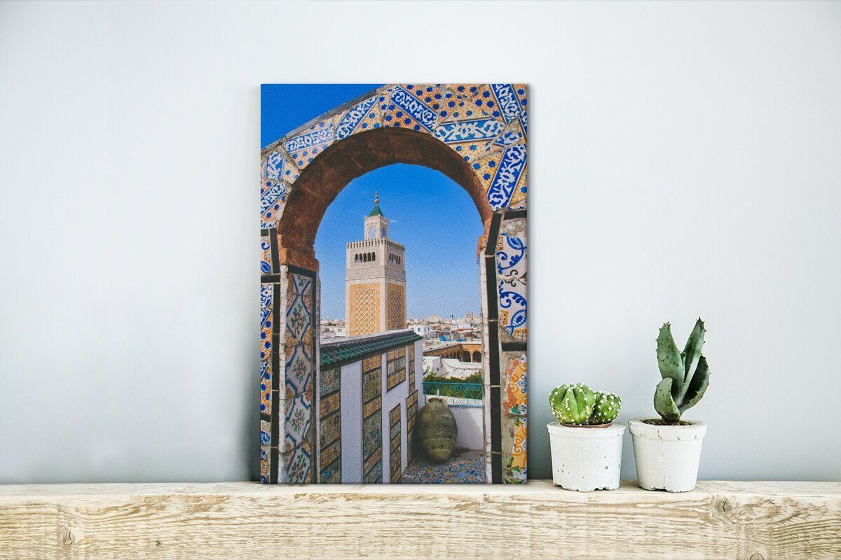 Tunis, (1 fertig in inkl. Leinwandbild Mosaiken OneMillionCanvasses® Zackenaufhänger, 20x30 Gemälde, Tor verziertes mit cm Leinwandbild bespannt Ein St),