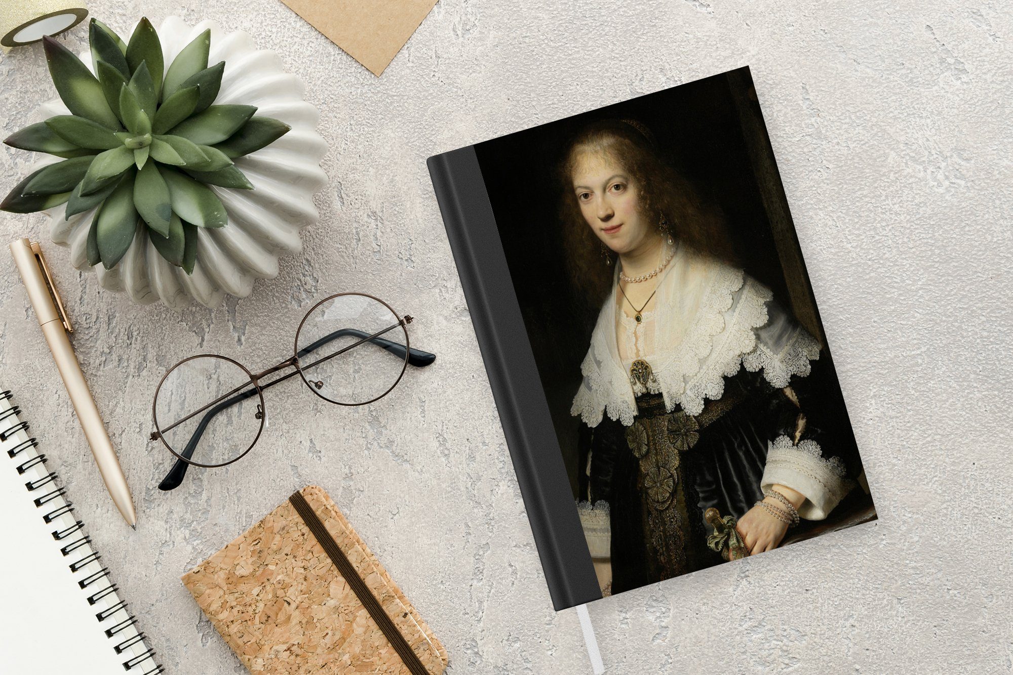 MuchoWow Notizbuch Journal, von Gemälde Rembrandt, Notizheft, Tagebuch, möglicherweise einer Trip Seiten, Merkzettel, Frau, Porträt A5, 98 Haushaltsbuch - Maria