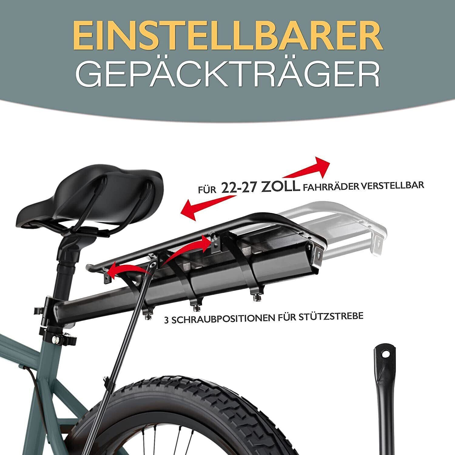 MaunaKea Velopro Fahrrad-Gepäckträger Fahrrad Gepäckträger verstellbar für 22-27 Zoll Fahrräder Alu (Packung, 5-tlg)