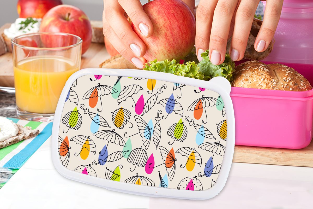 Erwachsene, Pastell - Kunststoff Brotdose Muster, (2-tlg), für Lunchbox rosa Kinder, - Mädchen, MuchoWow Snackbox, Regenschirm Brotbox Kunststoff,