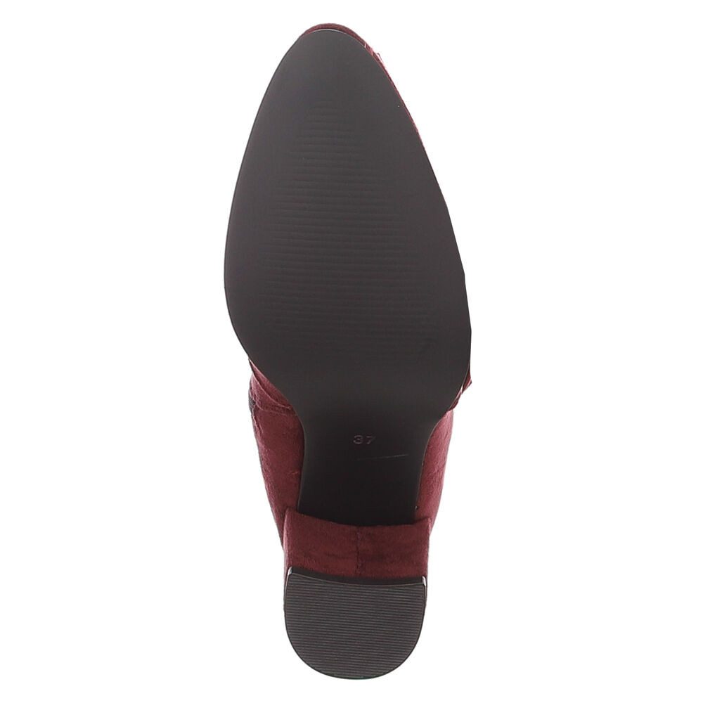 Ital-Design Damen Loafer mit Zierkette und Schlupfeinstieg Stiefel (92078746) Blockabsatz Stiefel in Weinrot