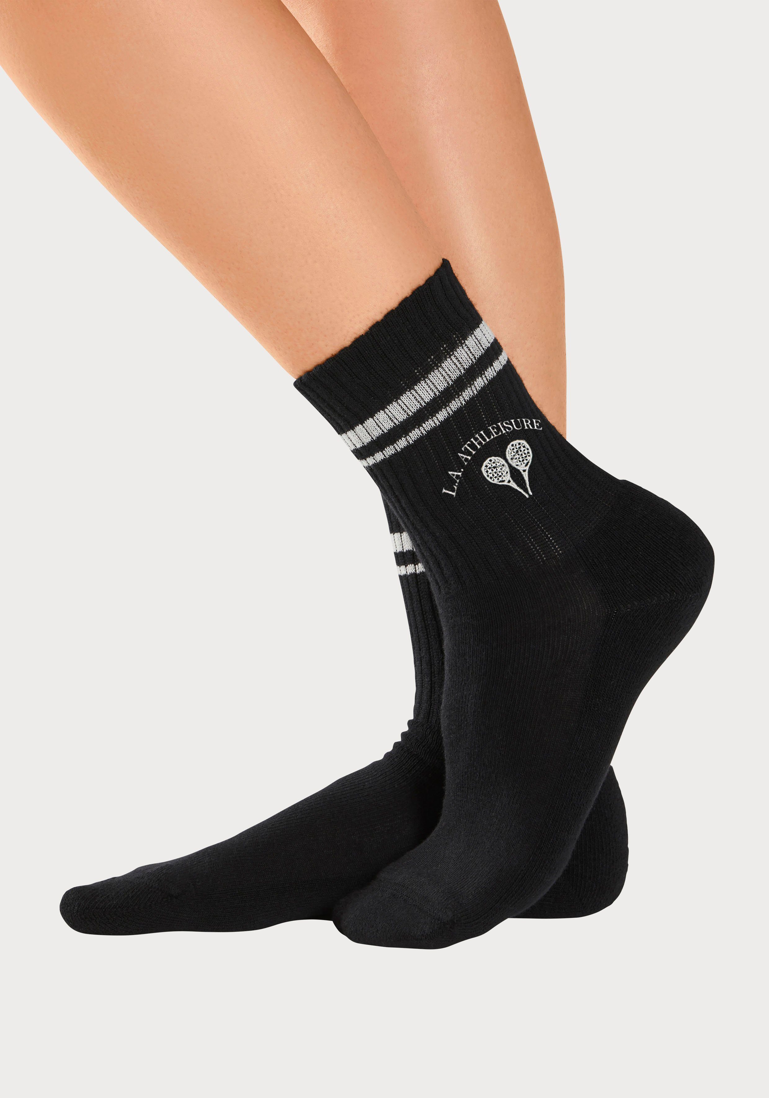 LASCANA ACTIVE Tennissocken 3-Paar) kleiner schwarz (Packung, Stickerei mit