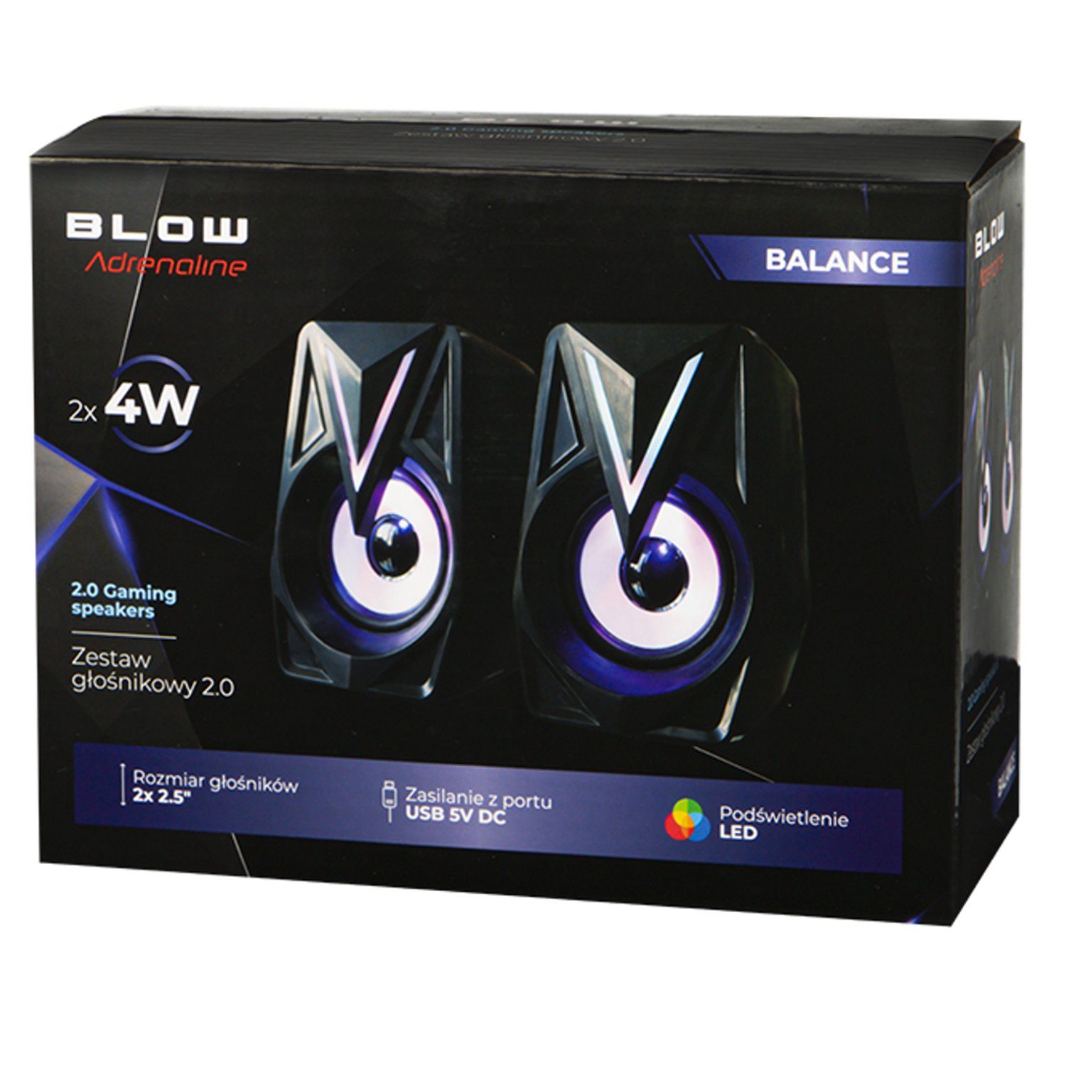 2.0 (8 BLOW Lautstärkeregelung, LED-Beleuchtung) Balance AUX-Anschluss, W, mehrfarbige PC-Lautsprecher