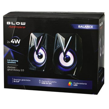 BLOW Balance 2.0 PC-Lautsprecher (8 W, AUX-Anschluss, Lautstärkeregelung, mehrfarbige LED-Beleuchtung)
