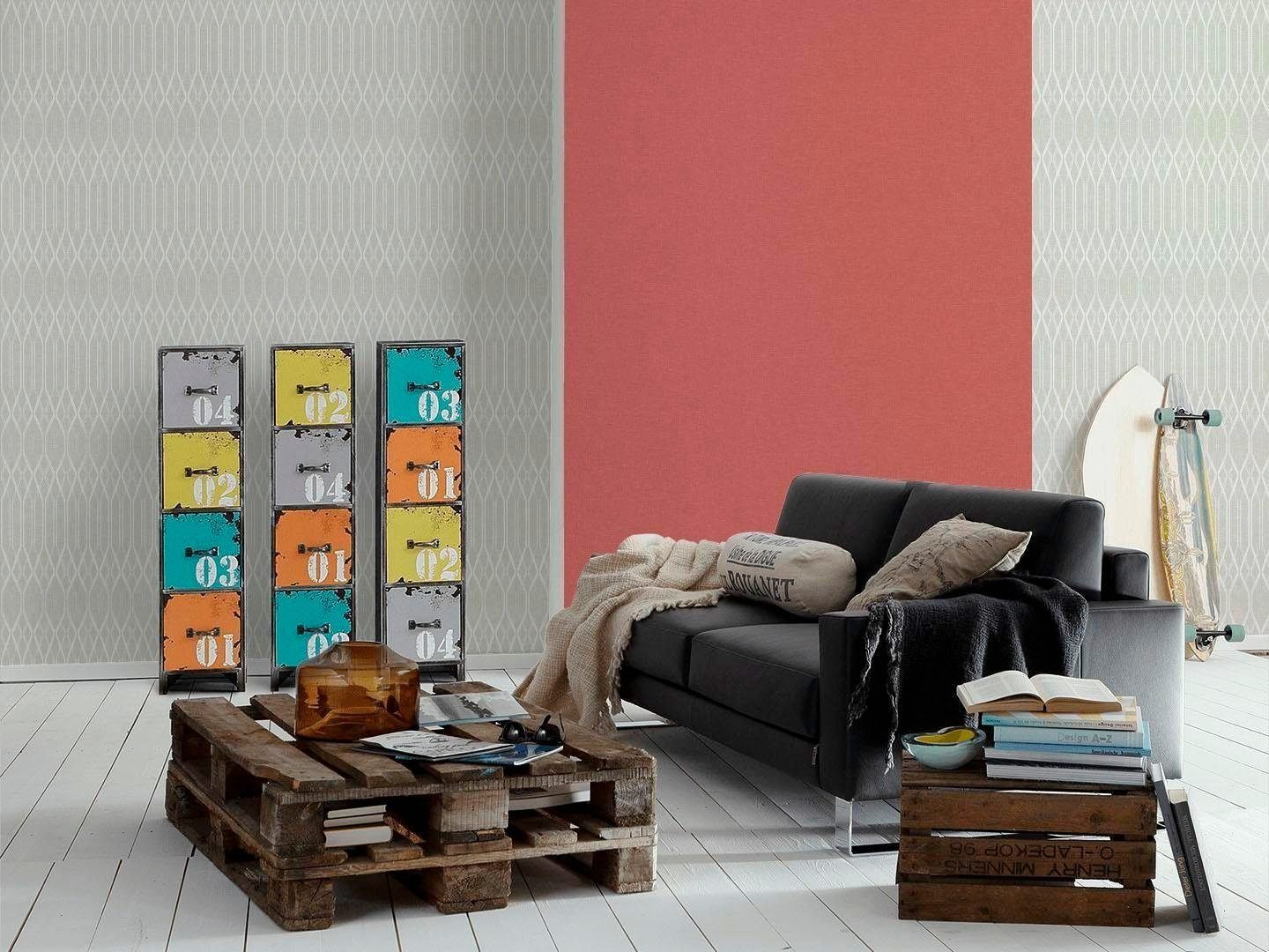 A.S. Création living rot walls Linen Vliestapete uni einfarbig, Style