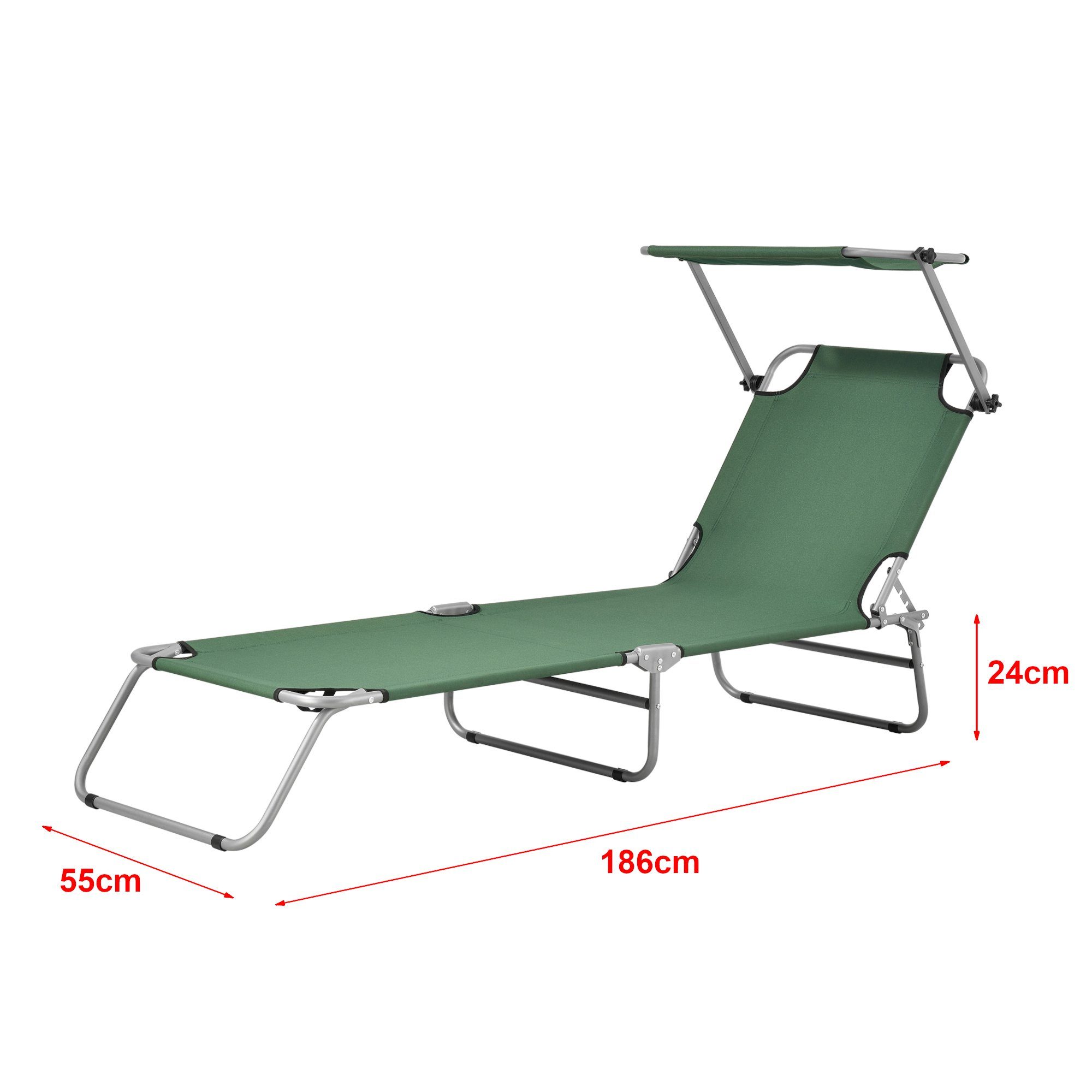 casa.pro Gartenliege, Set, »Argozelo« Sonnenliege mit Sonnendach 2er Set 186x55x24cm Dunkelgrün