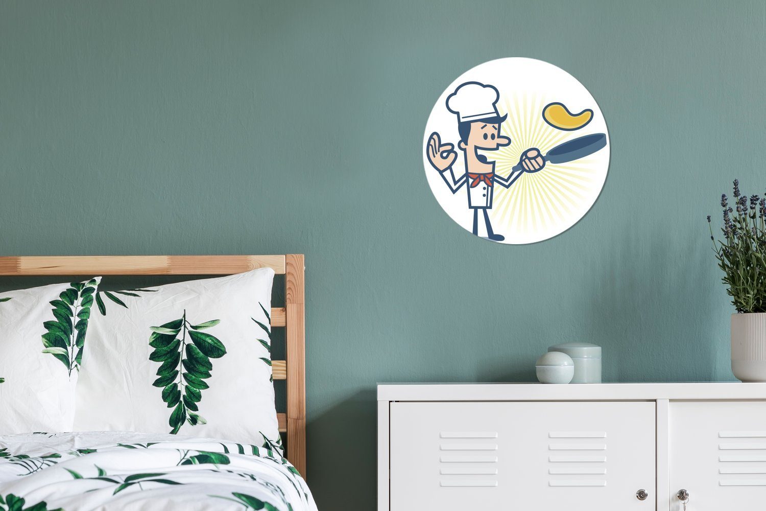 MuchoWow Wandsticker Illustration eines für Rund, Tapetenaufkleber, Wohnzimmer Tapetenkreis St), einer Kochs Kinderzimmer, mit Bratpfanne (1
