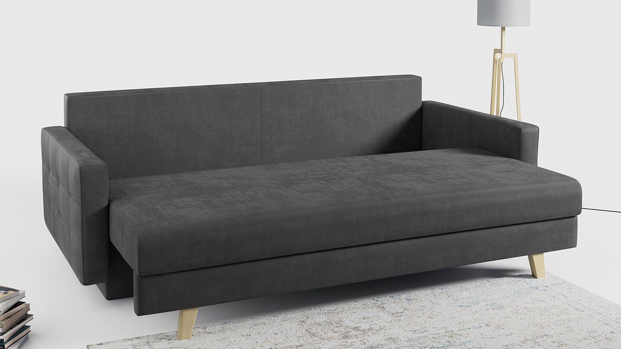 MKS MÖBEL Sofa FRIGA, mit Bettkasten, Dunkelgrau und Modern Monolith Still Schlaffunktion