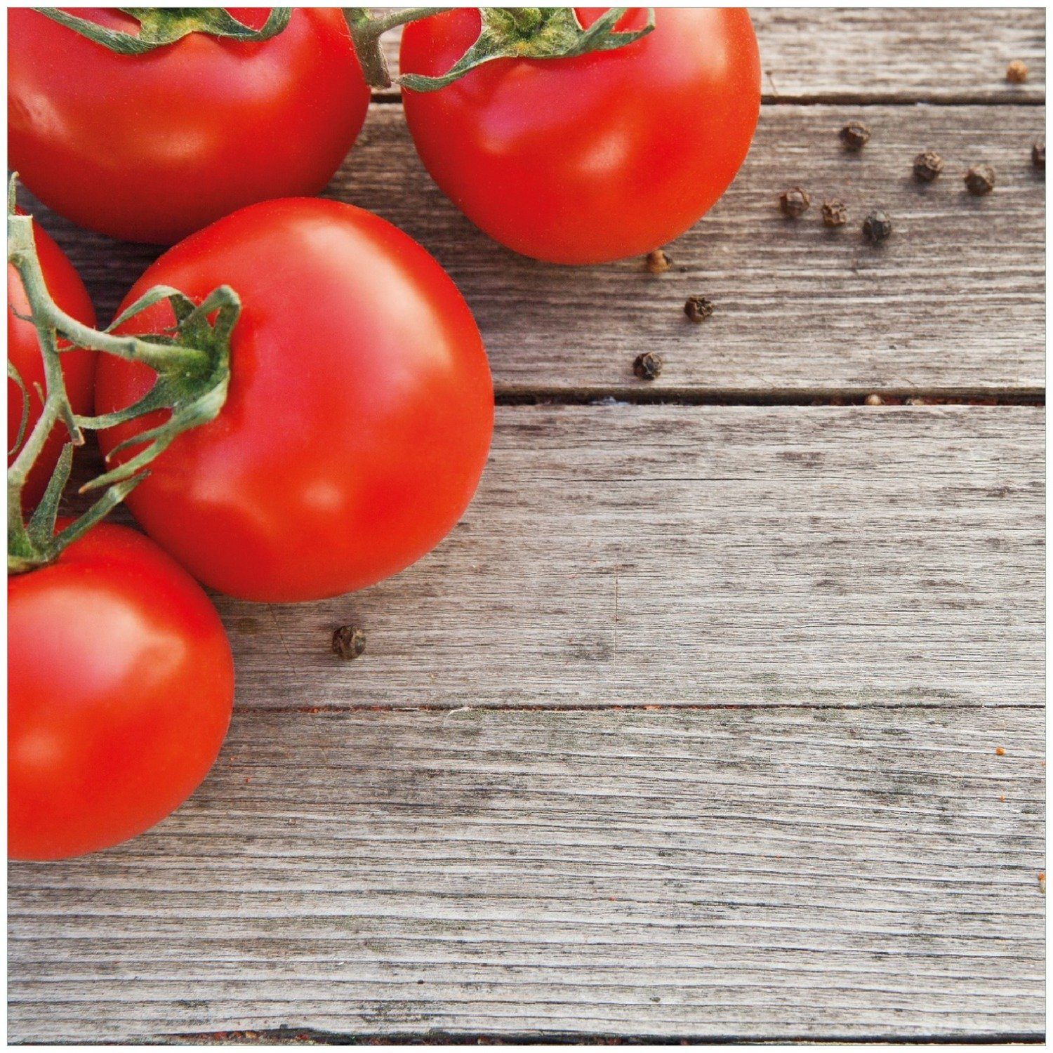 Wallario Memoboard Tomaten und auf Holztisch altem Gewürze