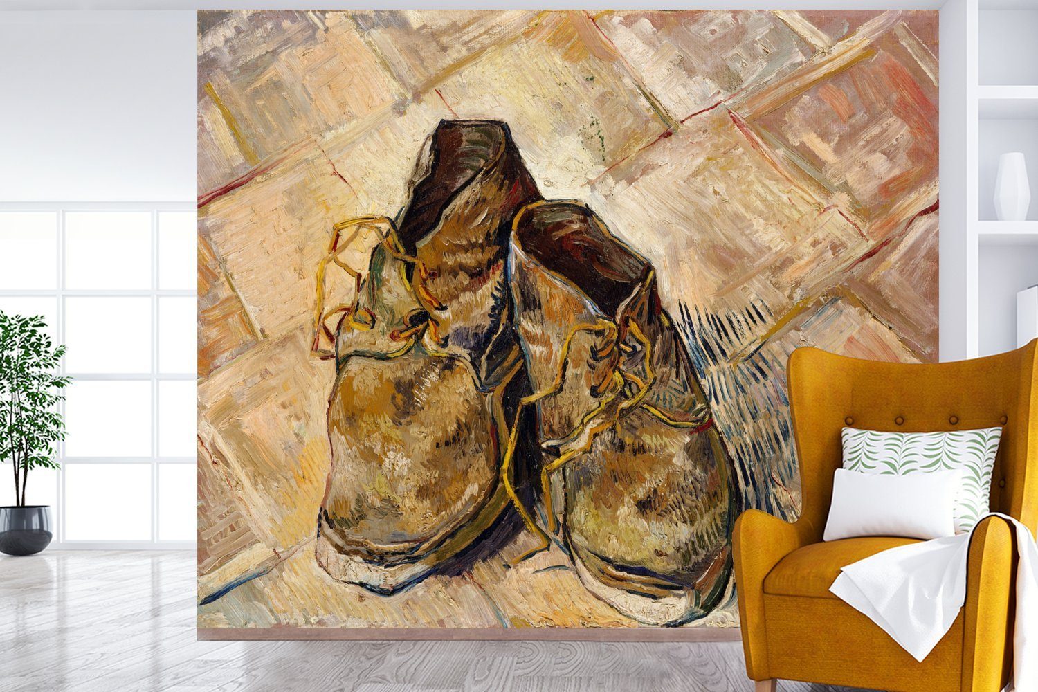 Matt, (5 - St), bedruckt, Gogh, van Küche, Fototapete MuchoWow Fototapete Vliestapete Schuhe Vincent Wohnzimmer für Schlafzimmer