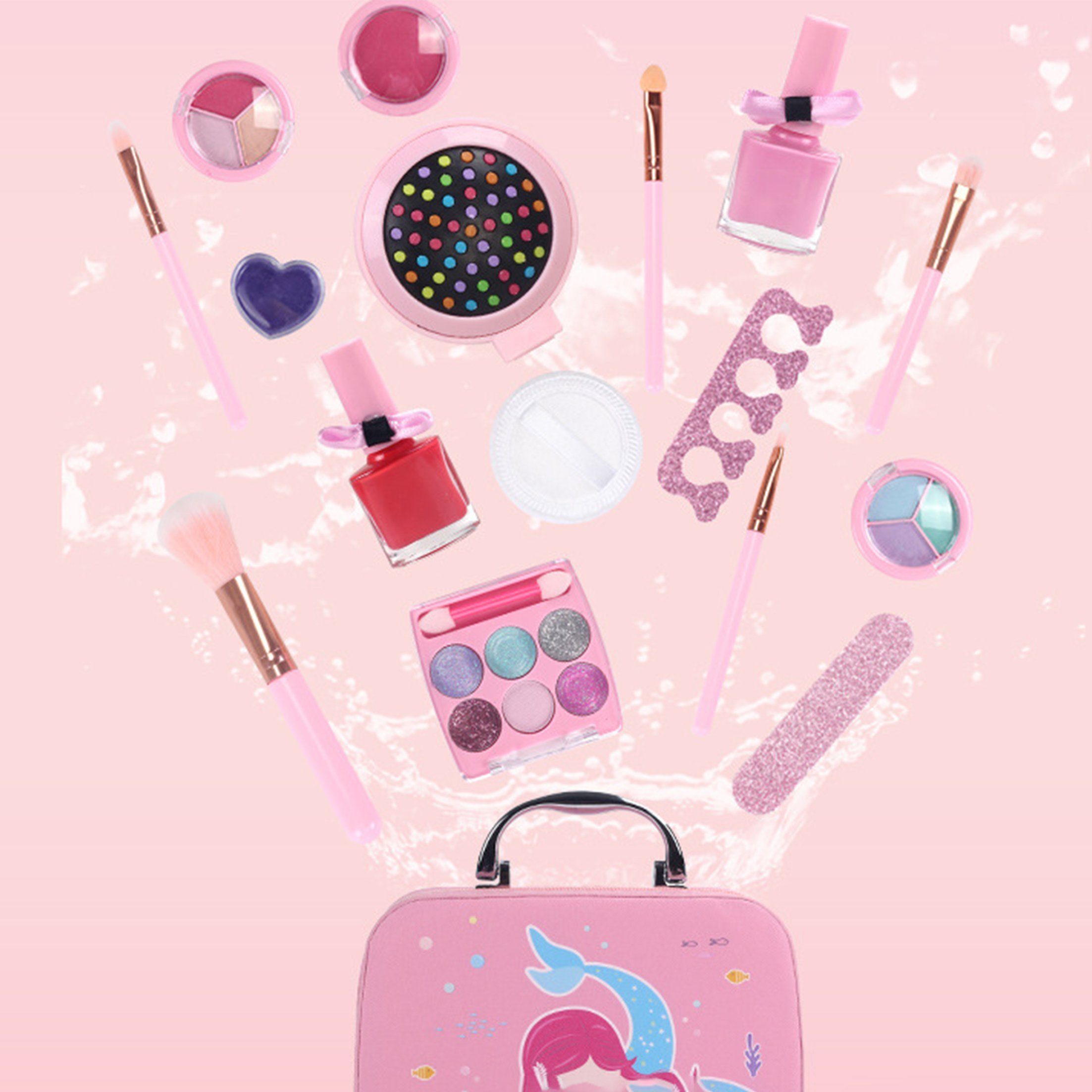 KINSI Schmink-Set Kinder Make-up Set für Mädchen ab 5 Jahren - Kosmetik-Spielzeug, 20-tlg., mit Nagellack & Lippenstift,Perfekt für Rollenspiele & Kinderpartys – Bild 4 von 5