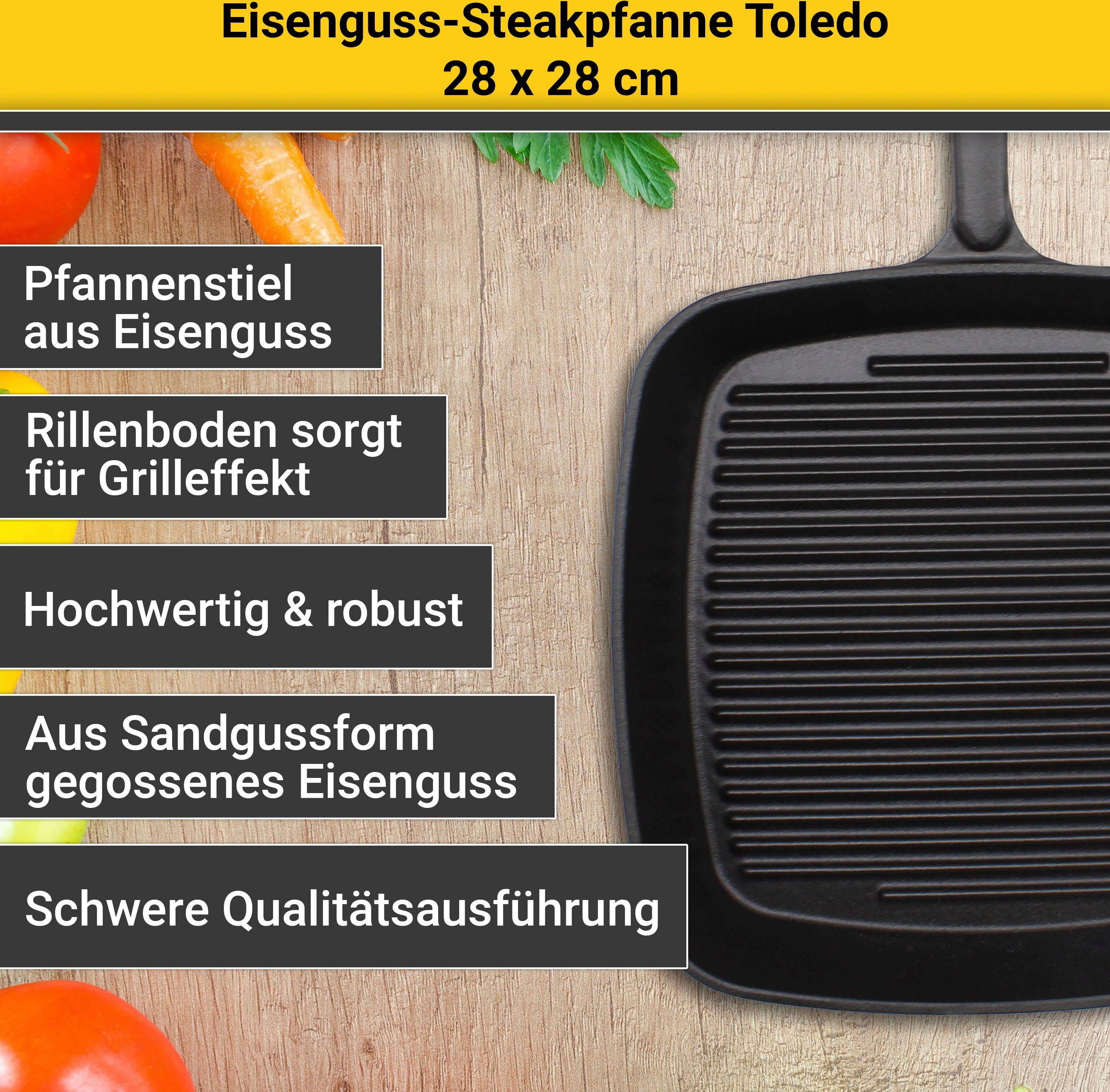 Krüger Steakpfanne Einsenguss Grill-/ Steakpfanne TOLEDO, 28 x 28cm, Gusseisen (1-tlg), für Induktions-Kochfelder geeignet – Bild 4 von 5