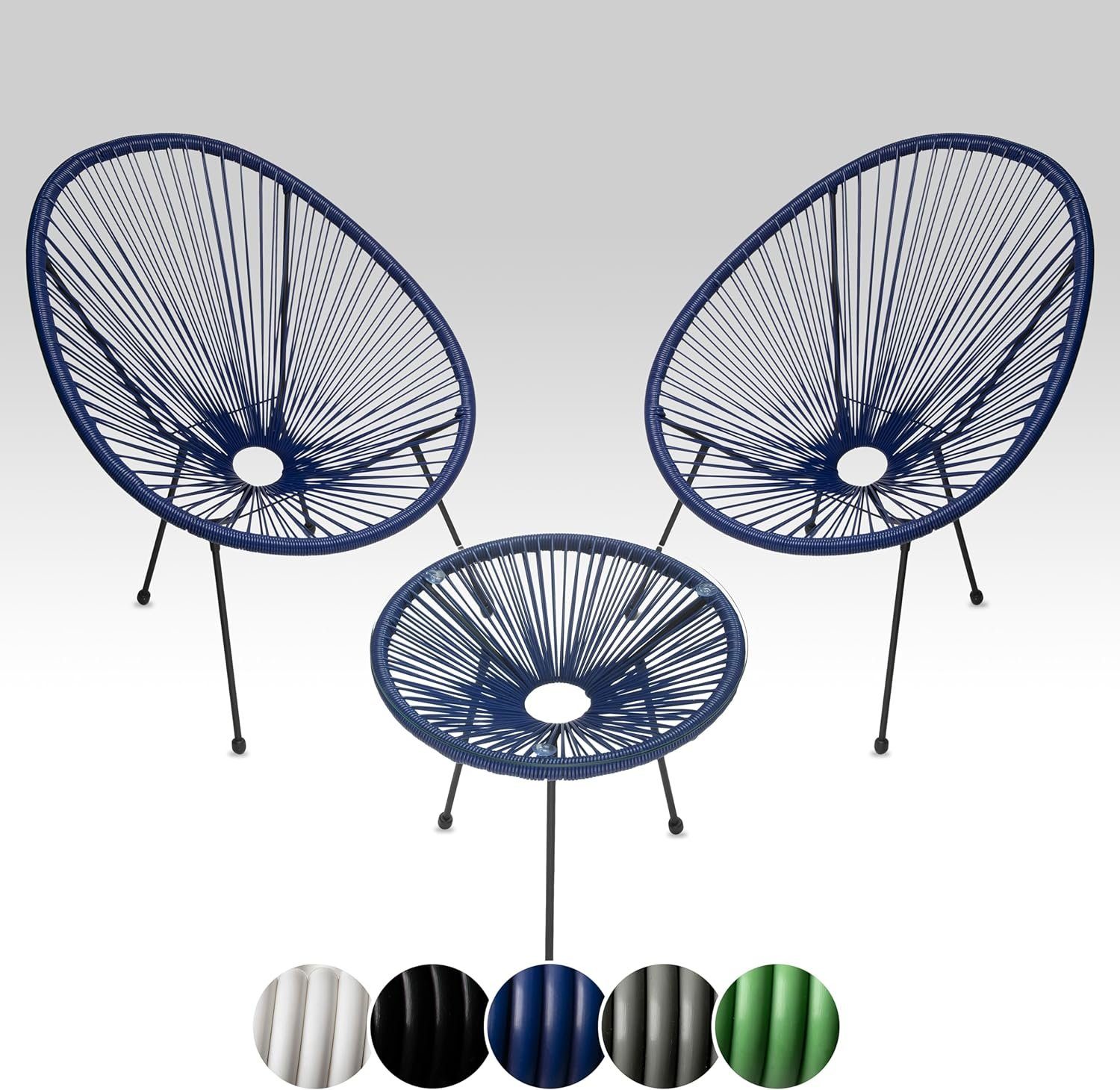 sunnypillow Gartenstuhl 2er Set Acapulco Gartenstühle mit Tisch, Blau