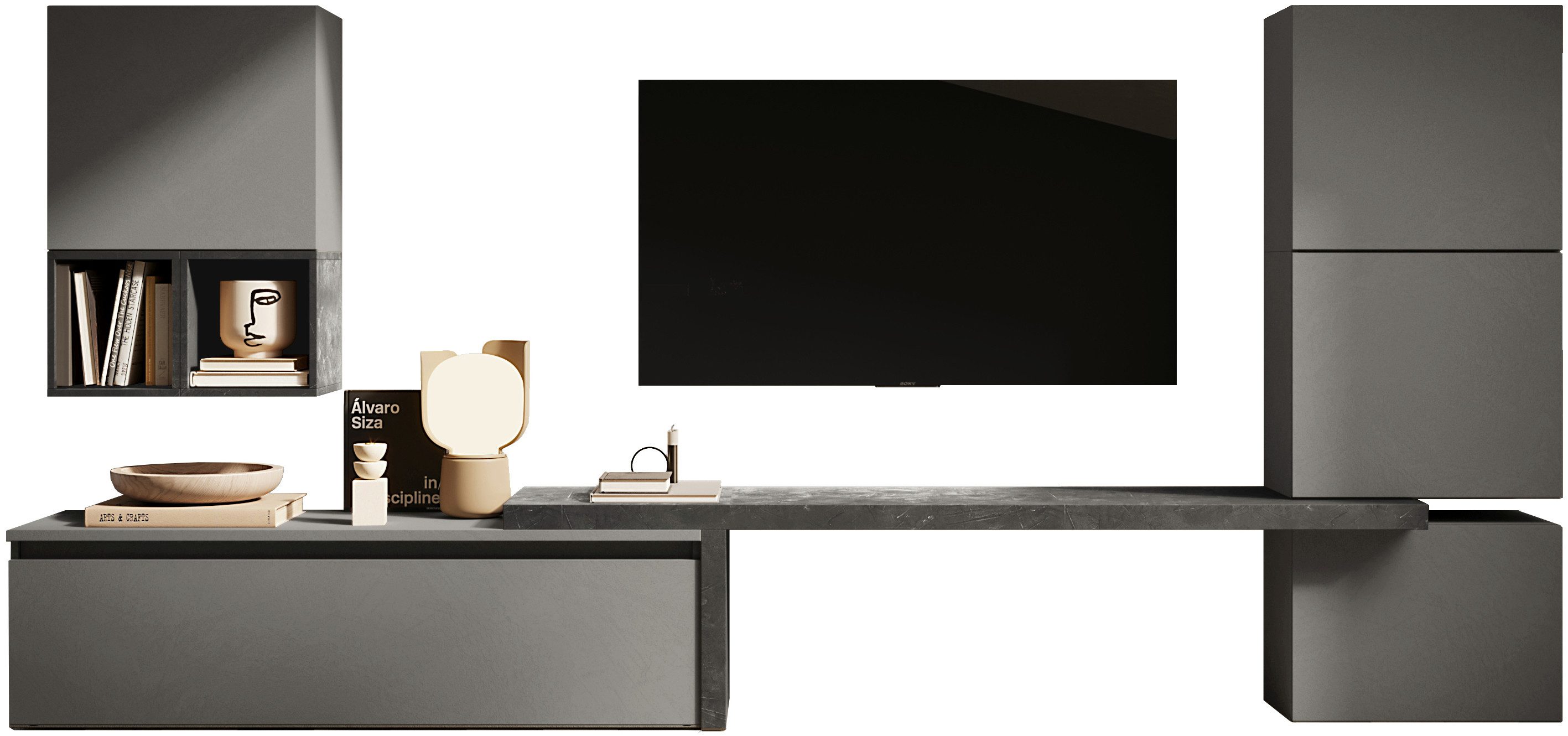 Home affaire Wohnwand Infinity, 7tlg. Breite 290 cm, Höhe variabel, Schrankwand, Anbauwand, (7-St), (Lowboard, T-Boden, 3x Hängewürfel, Würfelregal Set, Würfel-Element)