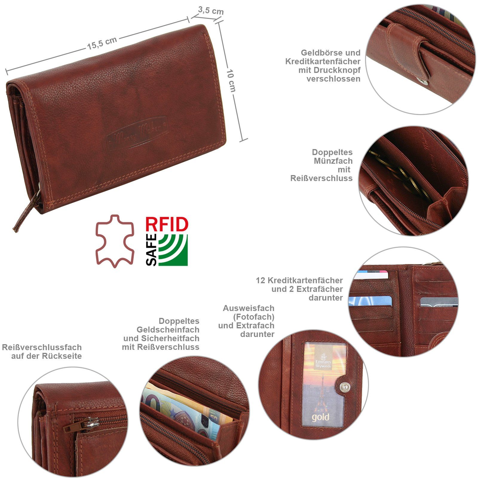 Money Maker Geldbörse Großes Damen Leder Portemonnaie mit RFID Schutz Geldb günstig online kaufen