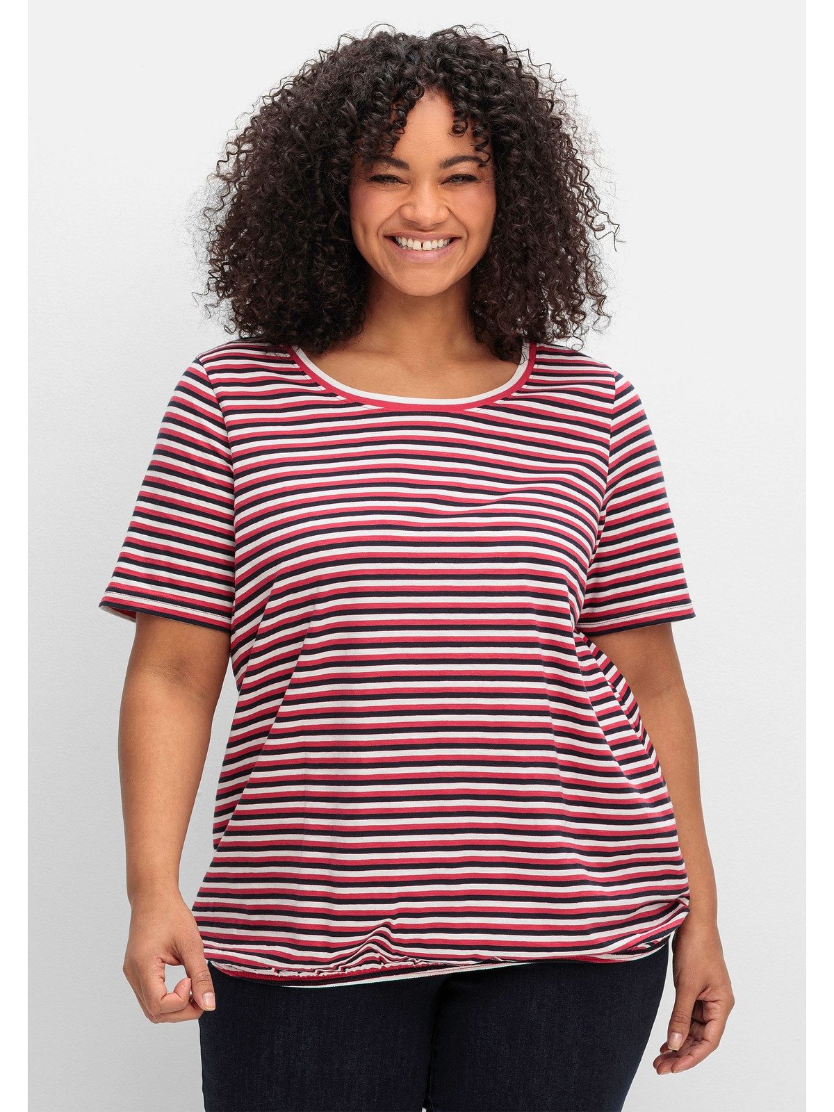 Sheego Rundhalsshirt Große Größen mit Gummizugbund günstig online kaufen