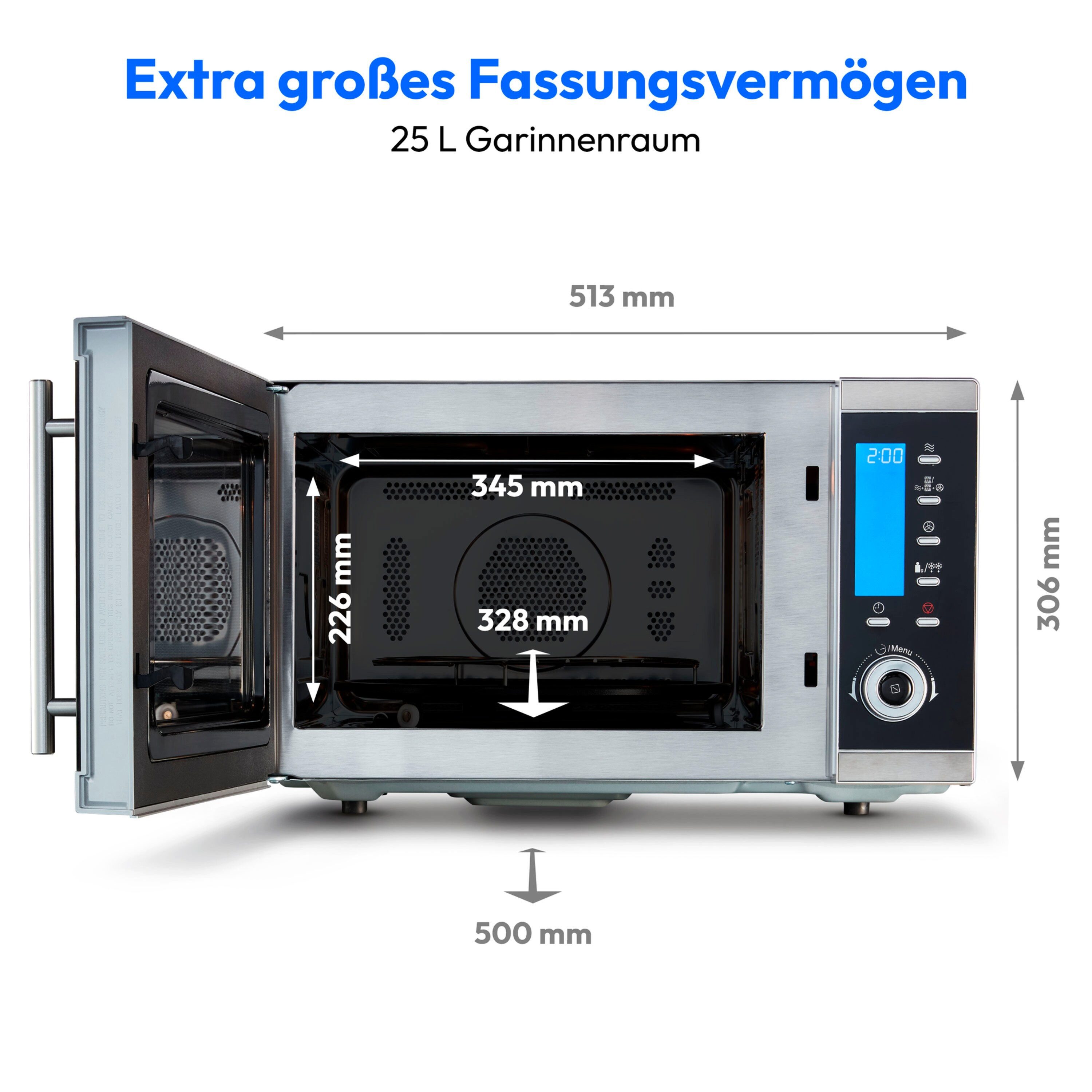 Medion® Mikrowelle MD15501, Netzkabel, 25 l, 900 Watt, 1100 Watt Grill, 2500 Watt Heißluft, 10 Automatik-Programme