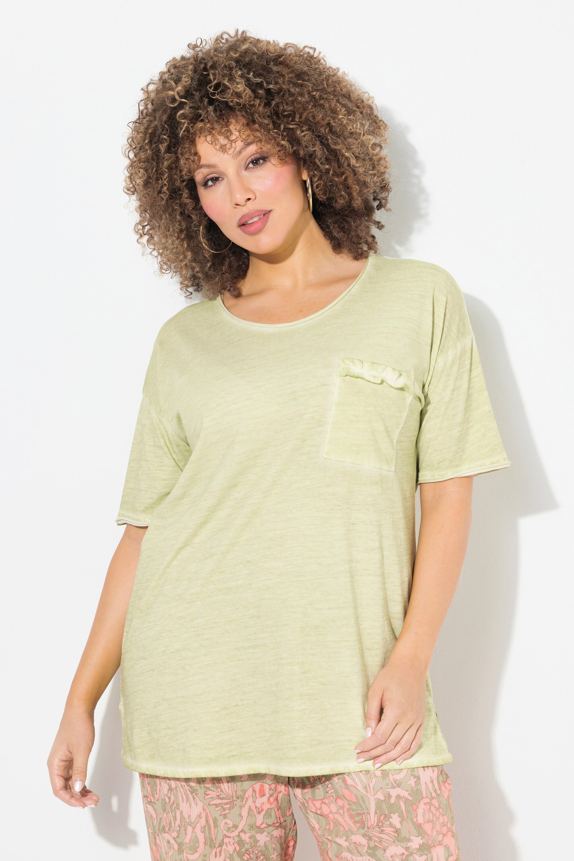 Ulla Popken T-Shirt T-Shirt oversized Rüschen-Brusttasche günstig online kaufen