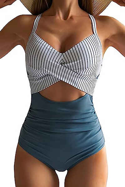 ZWY Balconette-Bikini Damen Einteiler Badeanzüge Bauchweg Cutout Hohe Taille Badeanzug
