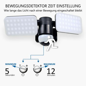 Elro LED Wandstrahler LF70, LED fest integriert, Tageslichtweiß, 2-köpfige LED Außenleuchte mit Bewegungsmelder