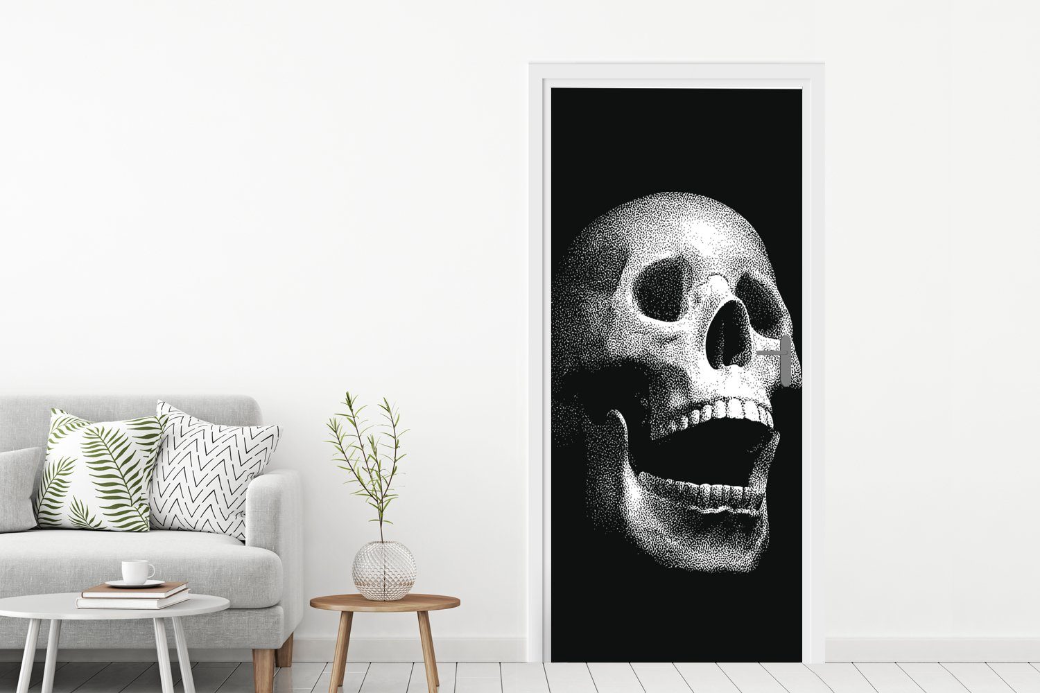 Tür, Matt, 75x205 Schädels, MuchoWow (1 schwarz-weiße St), natürlichen für eines Eine Türaufkleber, Türtapete Illustration Fototapete cm bedruckt,