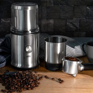 ADE Kaffeemühle Elektrische Kaffeemühle mit 2 Mahlbehältern für Kaffee, Kräuter, Pesto, 300 W, Schlagmesser, 80,00 g Bohnenbehälter, stufenloser Mahlgrad, scharfe Edelstahlklingen, starker Motor