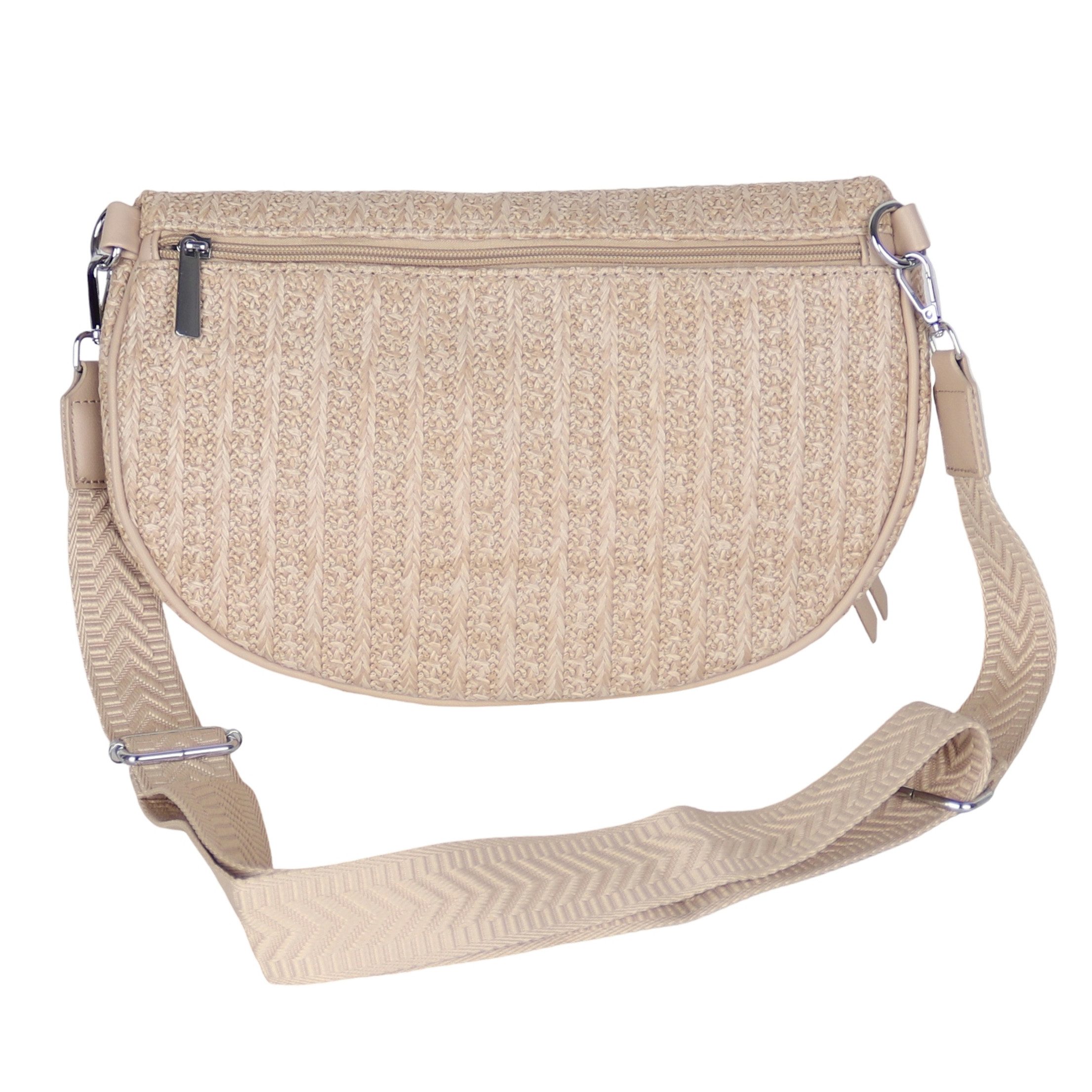 MIRROSI Bauchtasche Damen Taschen, Umhängetasche, aus Stroh ca.34x21x7cm (Brusttasche, Schultertasche für jeden Anlass), Crossbody Bag, Bohemian gemusterten & verstellbaren Schulterriemen