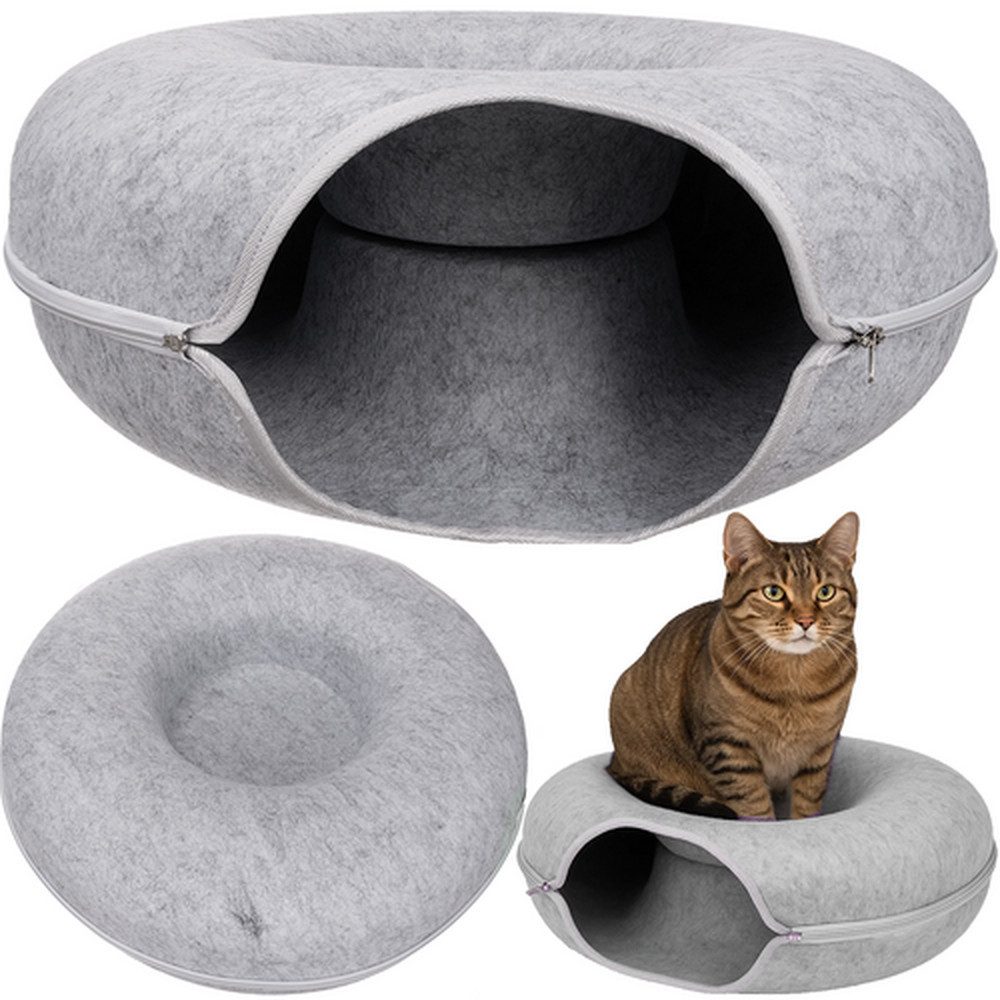 Purlov Katzenhaus Katzenbett Rundtunnel, ergonomische Donutform mit halbdunklem Inneren