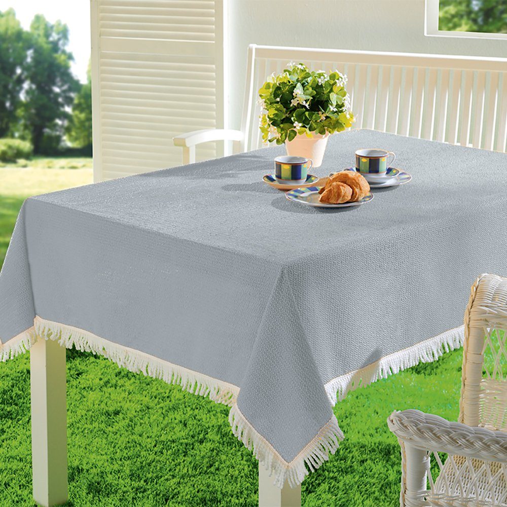 Emhelle Gartentischdecke Garten Balkon Terrasse Tischdecke Camping Picknick wetterfest (Packung 1-tlg, mit Fransen), PVC