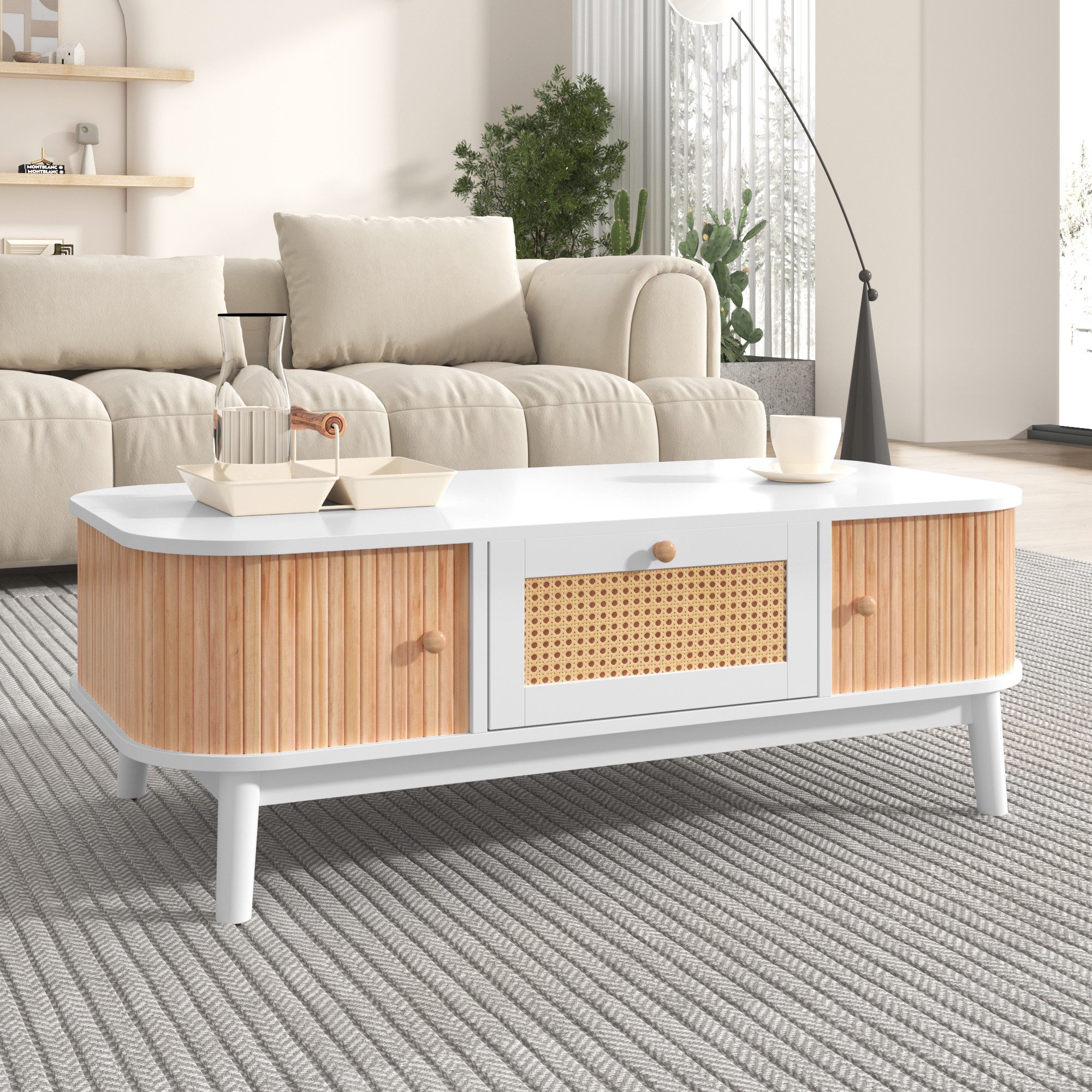 OKWISH Couchtisch Rattan-Couchtisch aus Massivholz mit günstig online kaufen