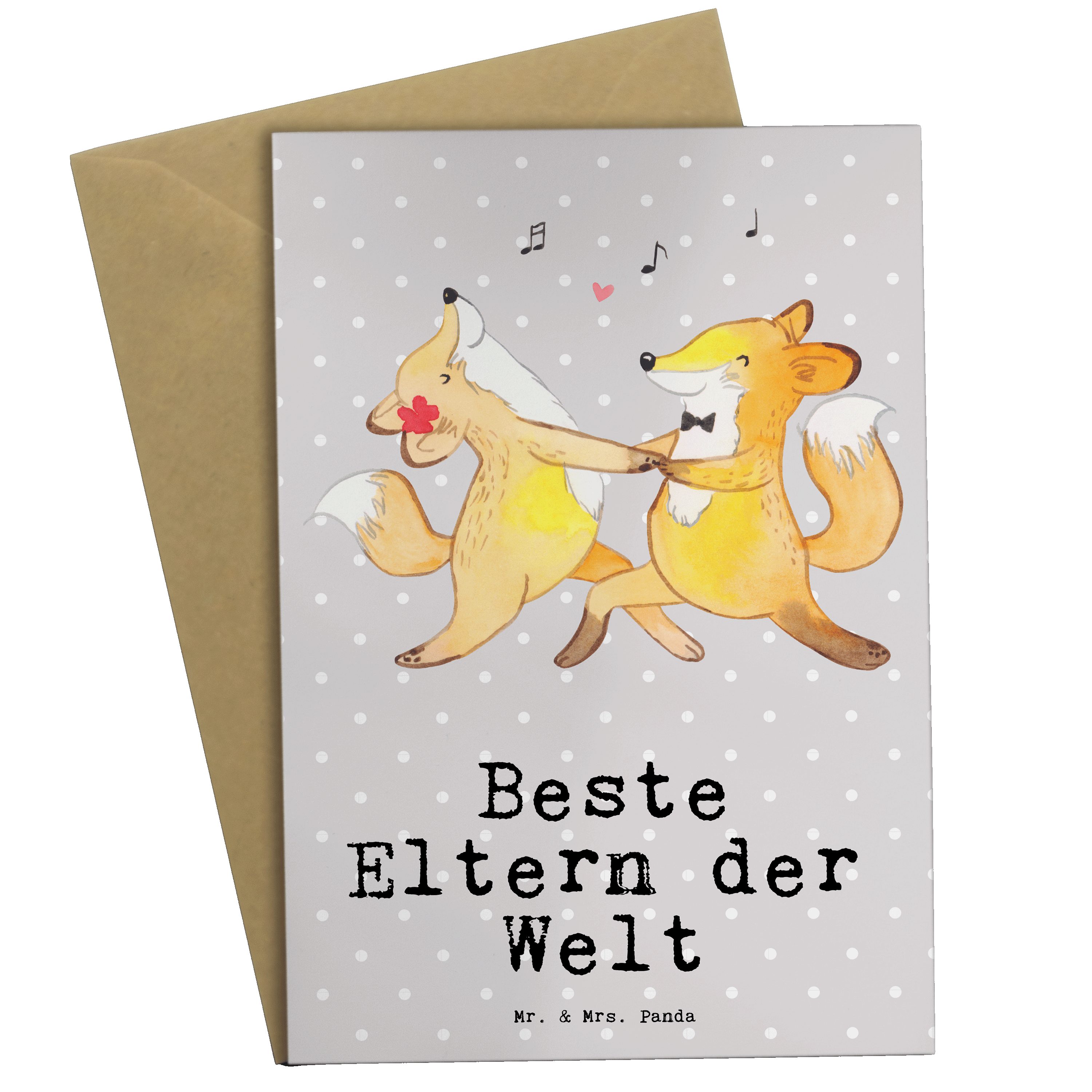 Mr. & Mrs. Panda Grußkarte Fuchs Beste Eltern der Welt - Grau Pastell - Geschenk, Hochzeitskarte