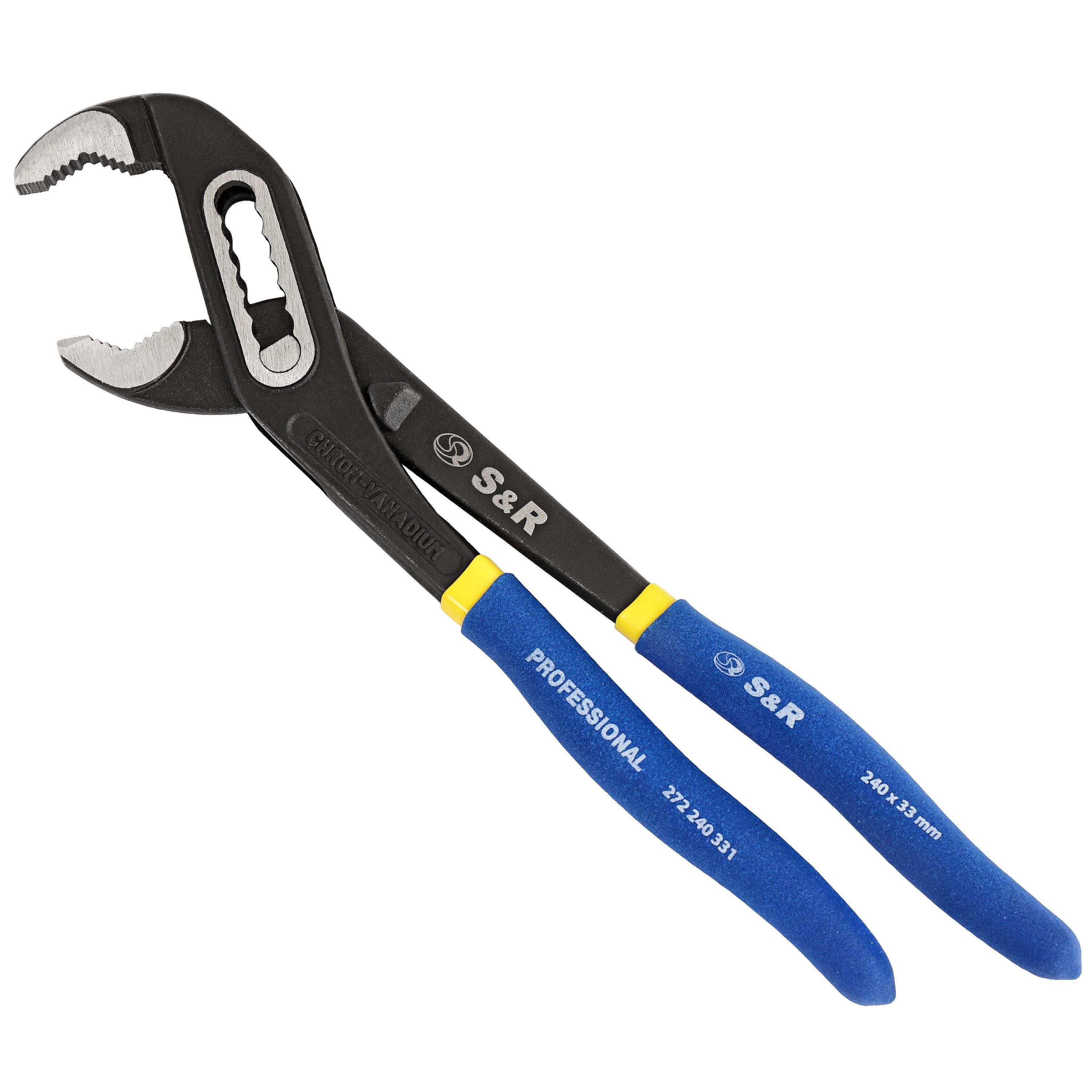 S&R Wasserpumpenzange 242x34mm, Chrom-Vanadium Stahl, Doppelt ummantelte ergonomische Griffe, 1-tlg., mit geschmiedeten, gehärteten und angelassenen Zangen-Backen