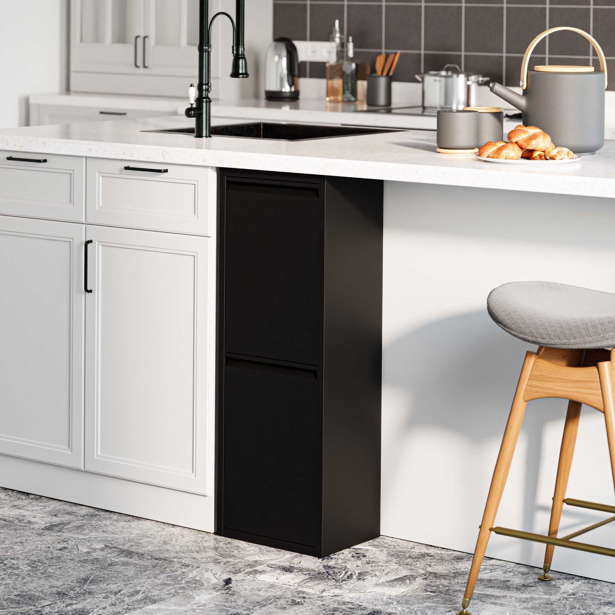 en.casa Mülltrennsystem, »Sollentuna« mit 2 Kippfächern Metall 2 x 14 L Eimer Schwarz