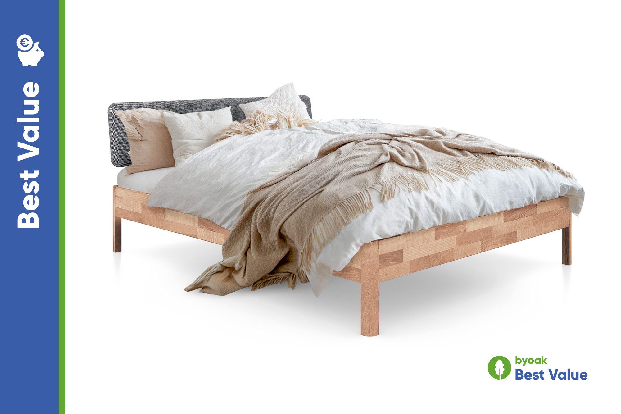 byoak Massivholzbett PENNY mit Gepolstert Kopfteil, aus Massivholz, Geölt
