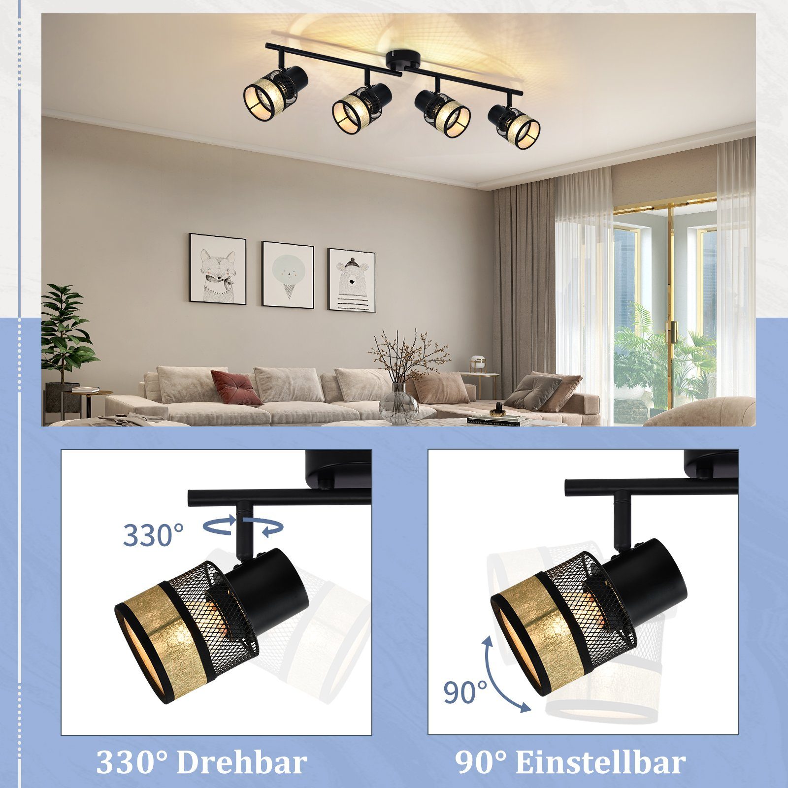ZMH Deckenleuchte Deckenstrahler E27 Schwarz - günstig online kaufen