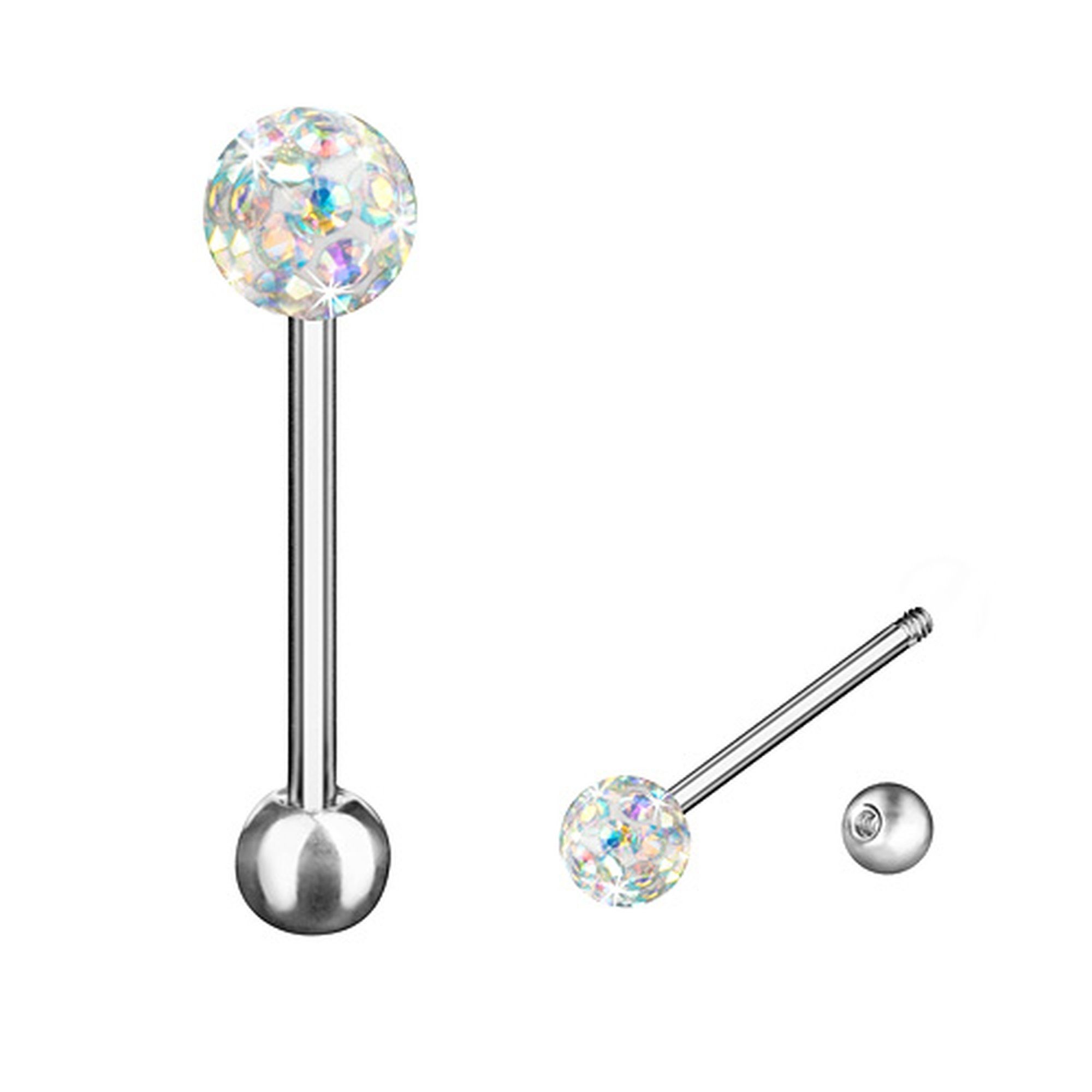 Taffstyle Piercing-Set Zungenpiercing Barbell Stab mit Ferido Kristall Kugel Chirurgenstahl, Barbell Stab Piercing Hantel Zunge mit funkelnder Kristall Kugel
