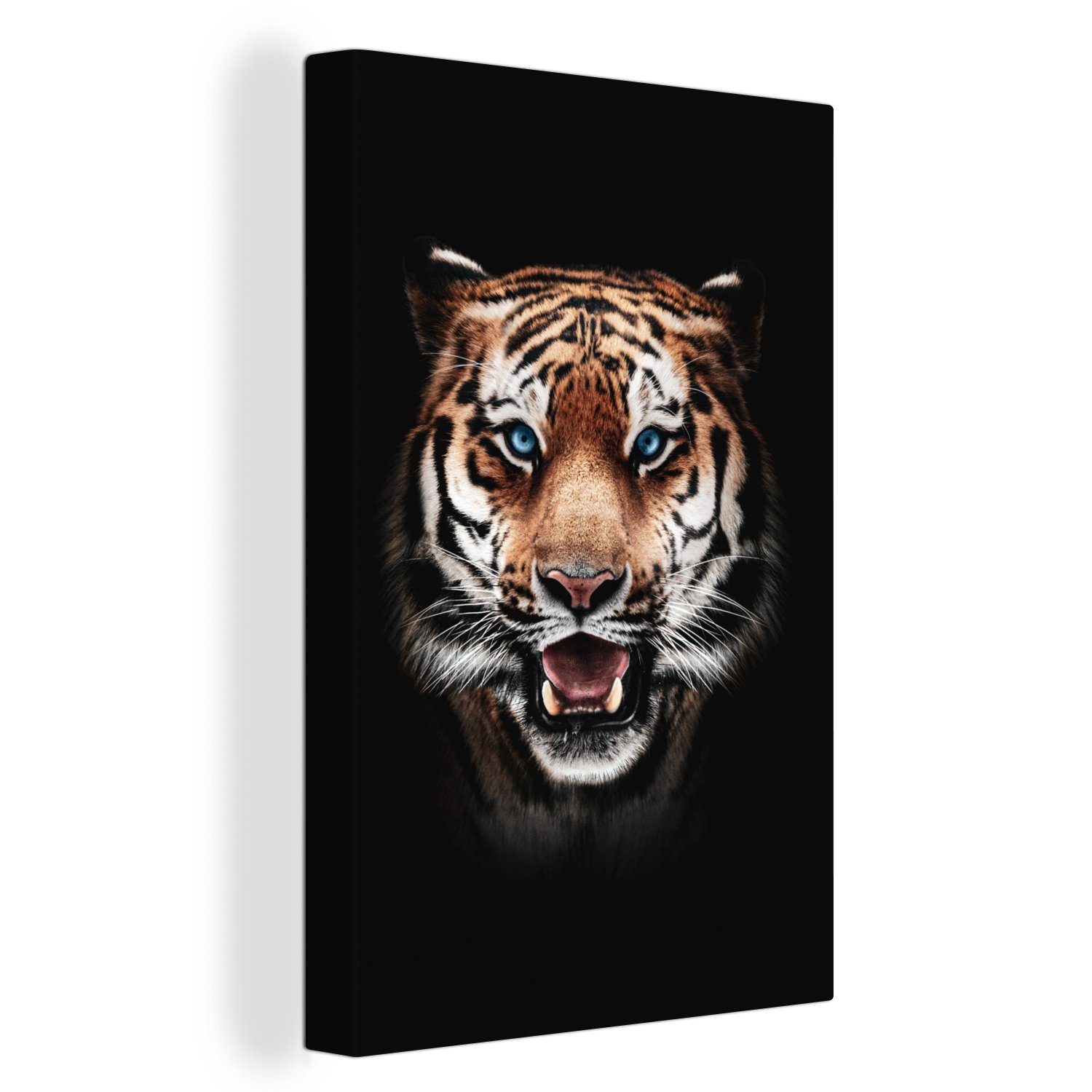 OneMillionCanvasses® Leinwandbild Porträt - Tiger - Schwarz, (1 St), Leinwandbild fertig bespannt inkl. Zackenaufhänger, Gemälde, 20x30 cm